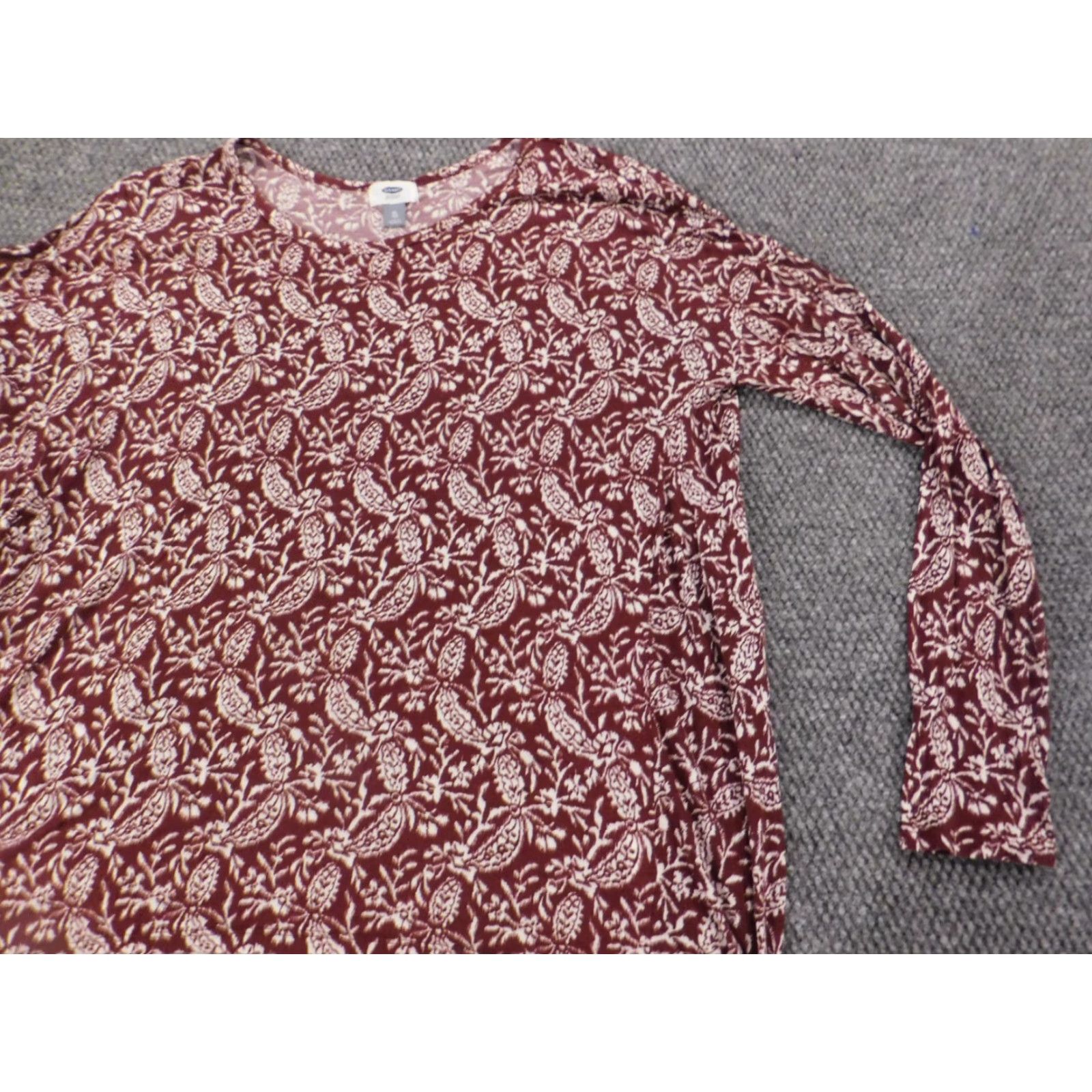 Old Navy Old Navy Womens Blouse XL Red Stretch Pullover Long Sleeve Round Neck Casual Floral Modal Down Button Regular Size XL / US 12-14 / IT 48-50 - 5 Thumbnail