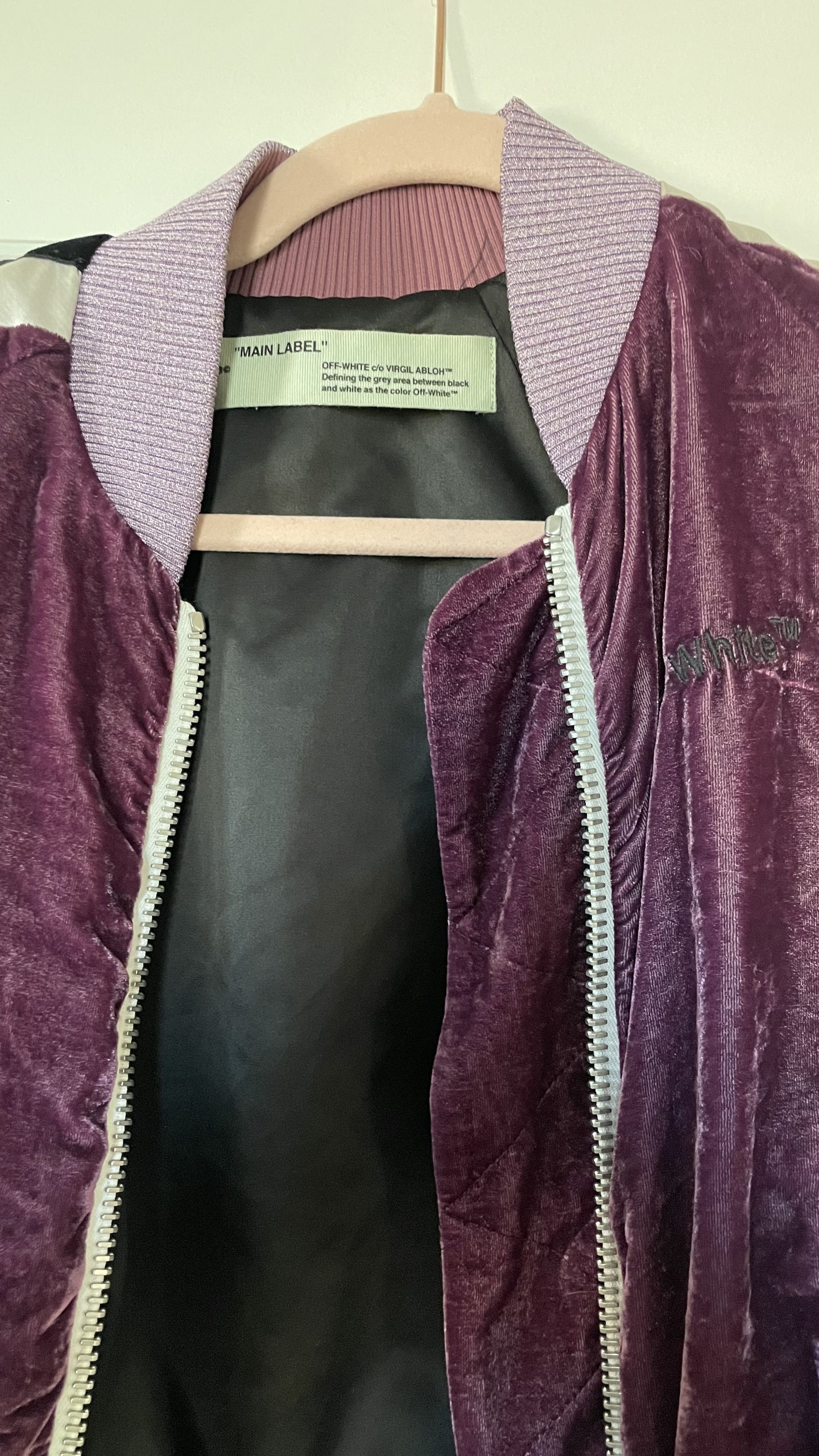 Off-White Off White - Purple Crushed Velvet Zipper Front Bomber Jacket Size S / US 4 / IT 40 - 3 Thumbnail