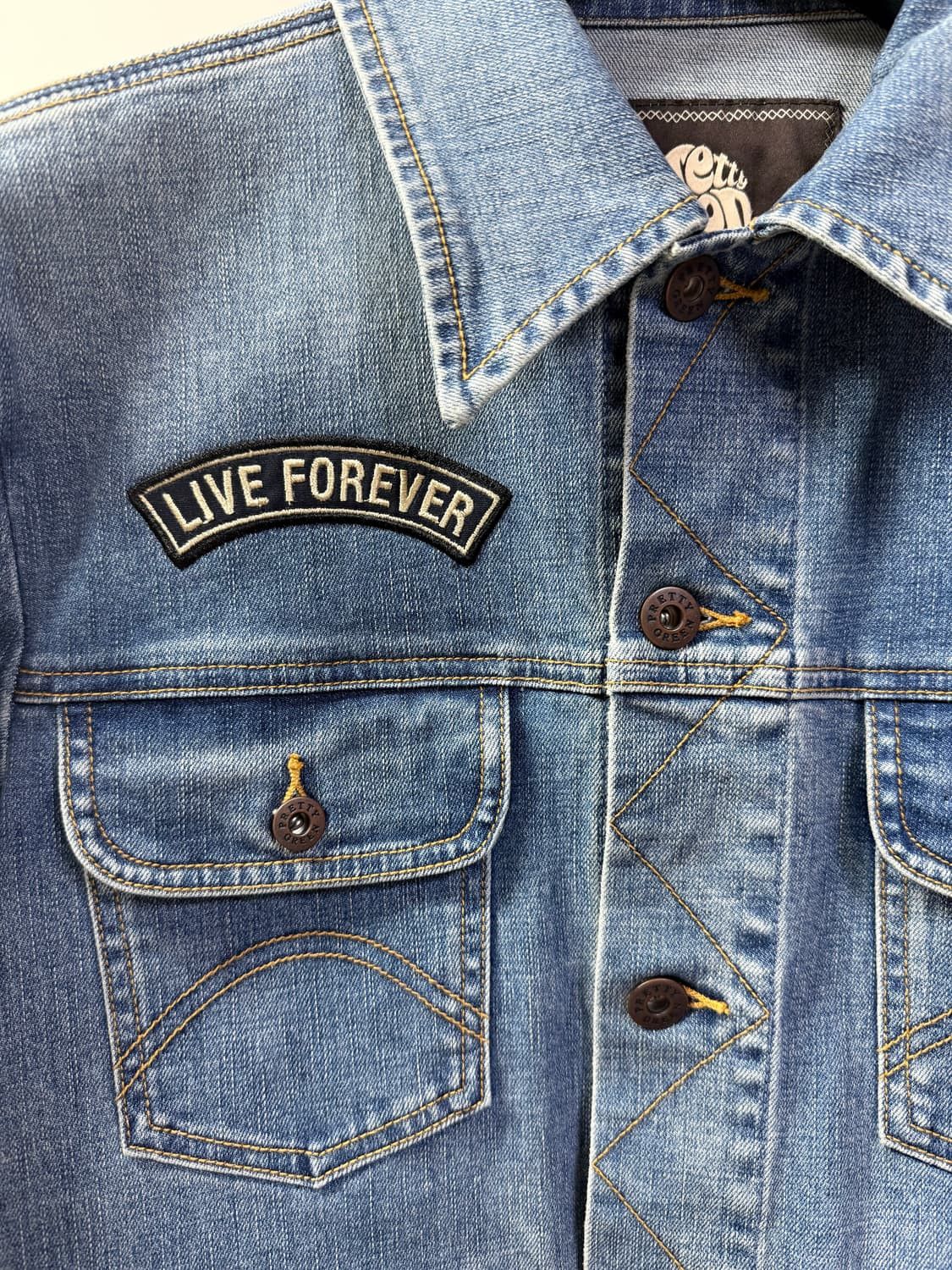 Pretty Green Oasis Liam Gallgher Live Forever Denim Jacket Trucker Size US S / EU 44-46 / 1 - 3 Thumbnail