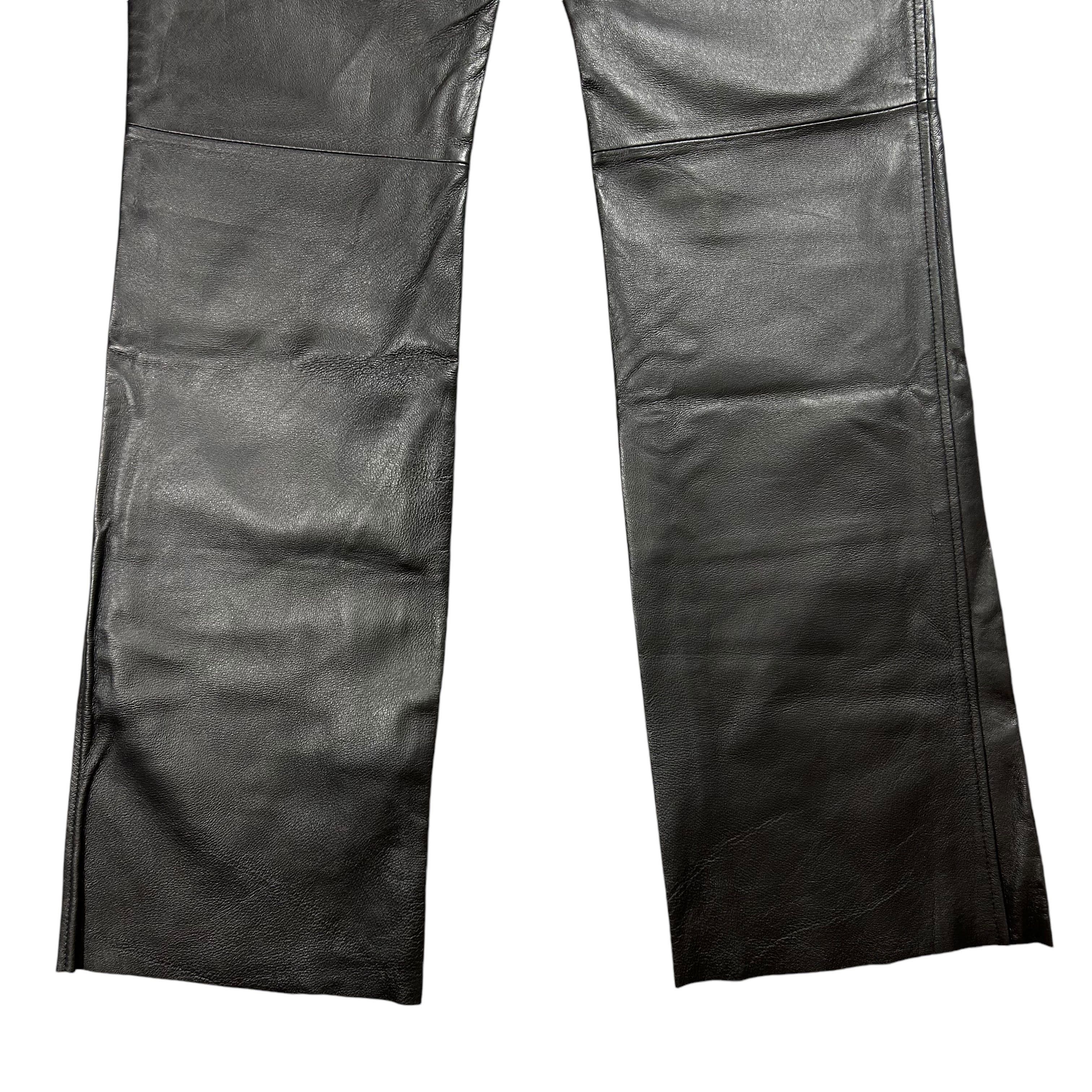 Genuine Leather × Vintage Vintage Black Leather Bootcut Slim Flared Pants 38 W27 Size 27" / US 4 / IT 40 - 7 Thumbnail