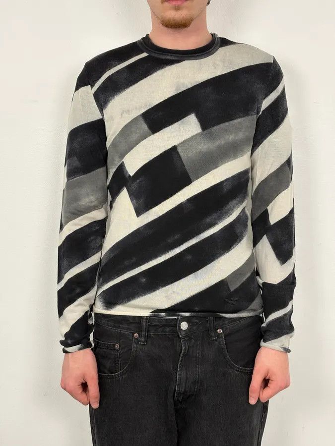 Emporio Armani Emporio Armani Black & White Diagonal Striped Wool Sweater Size US M / EU 48-50 / 2 - 2 Thumbnail