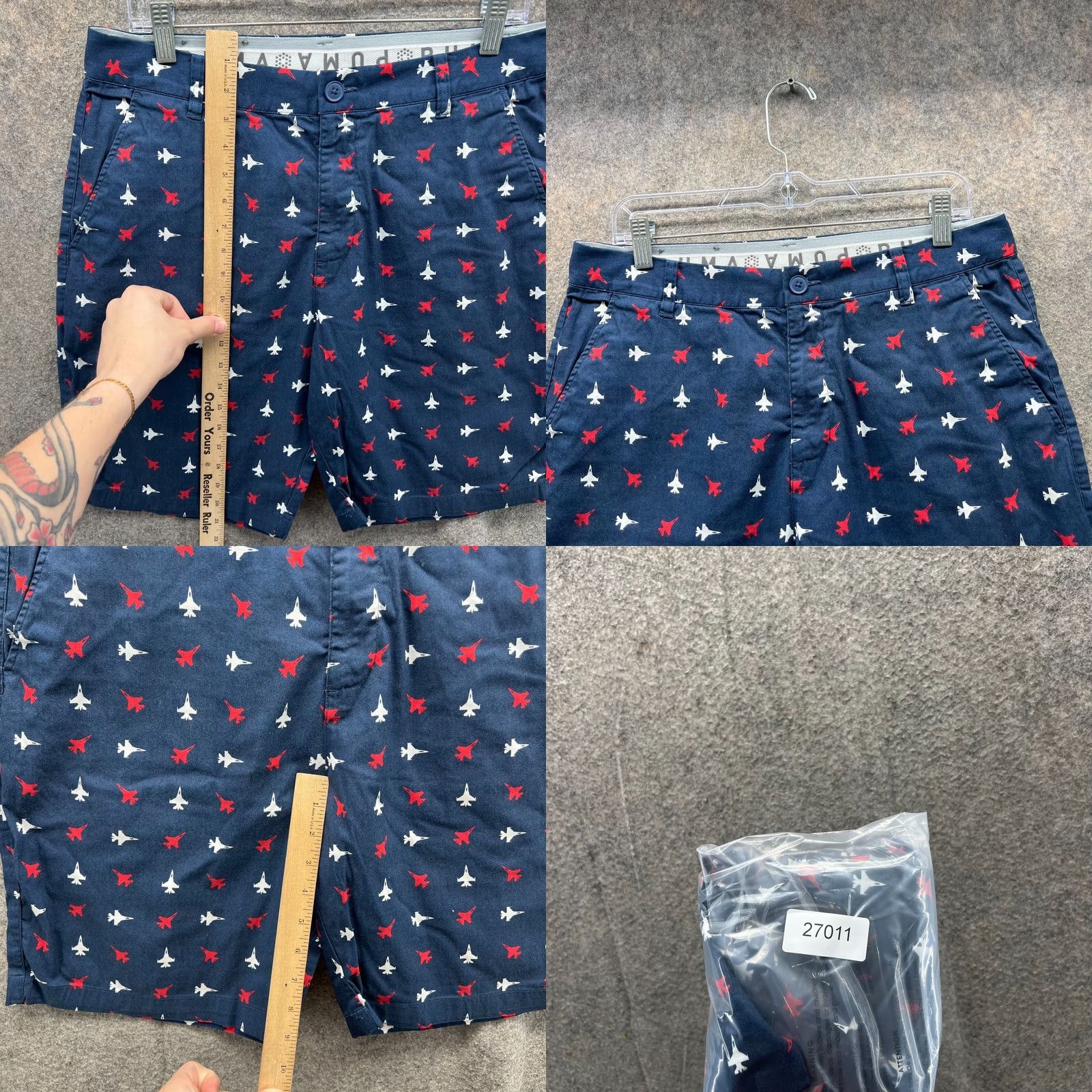 Puma PUMA Shorts Men 32 Adult Blue Navy Chino Flat Front Casual AOP Pattern Solid Wallie Jets Regular Inseam 9 in Mens Size US 32 / EU 48 - 8 Thumbnail