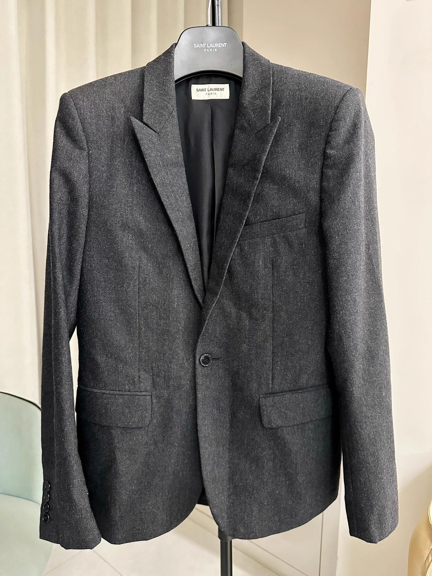 Saint Laurent Paris Saint Laurent SLP 15FW Peak Collar Grey Wool Suit Jacket Size 46R - 1 Thumbnail