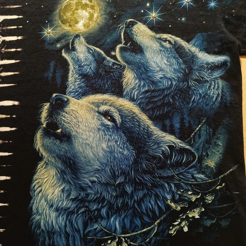 Vintage Vintage 90s Black Tshirt Wolf Moon Print Double Sided XL Size US XL / EU 56 / 4 - 3 Thumbnail