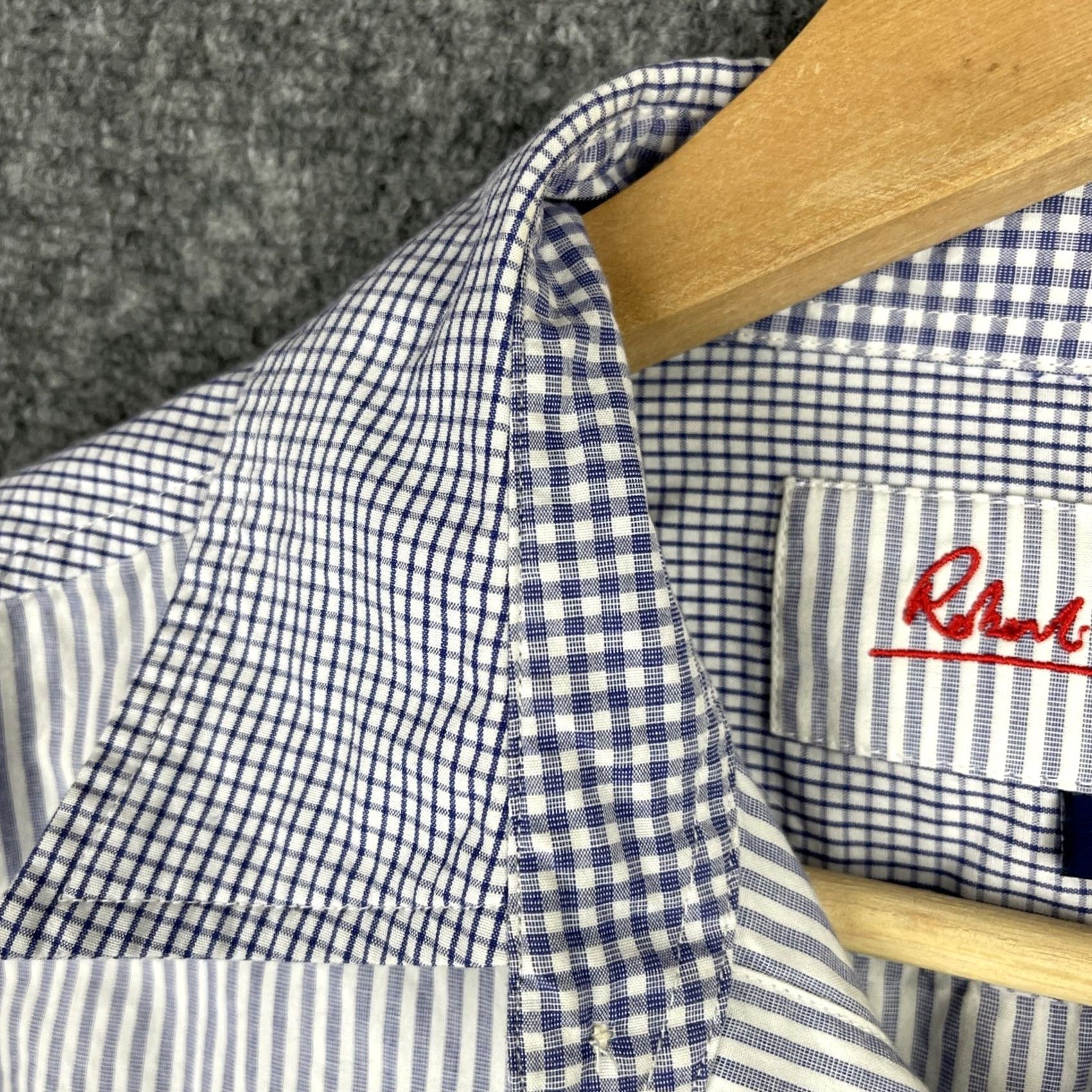 Robert Graham Robert Graham Shirt Mens Large Blue Patchwork Stripes Check Gingham Button Up Size US L / EU 52-54 / 3 - 5 Thumbnail