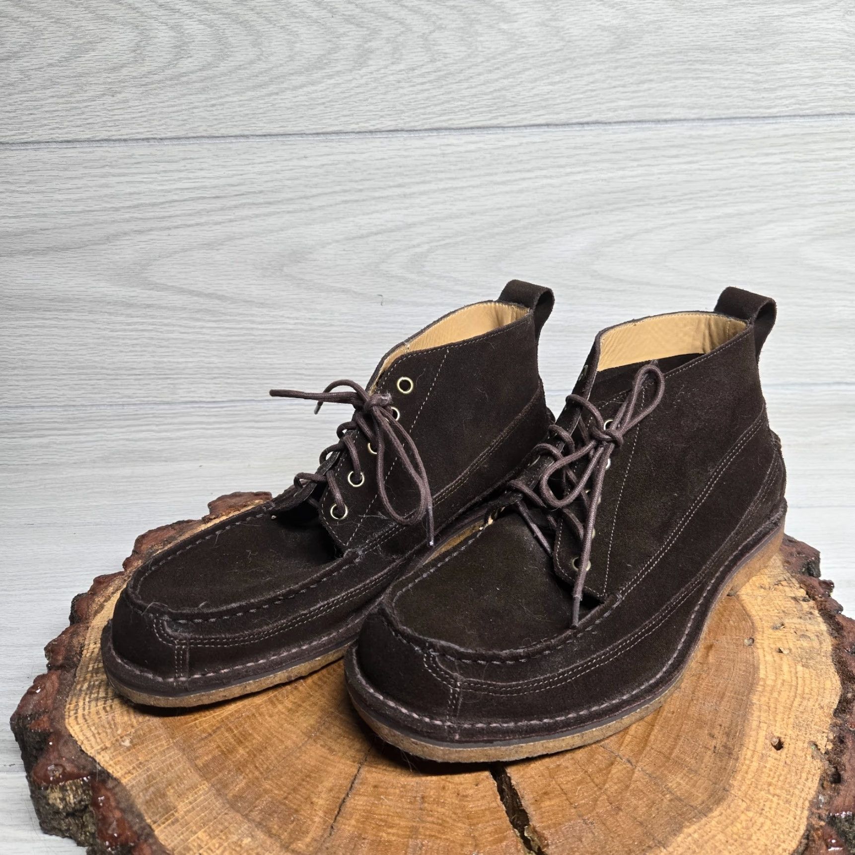 Vintage L.L.Bean Stitch Out Chukka Men’s 9.5 D Dark Brown Suede Boots 281087 Brown Leather Suede Casual Mens Shoes Size US 9.5 / EU 42-43 - 2 Thumbnail