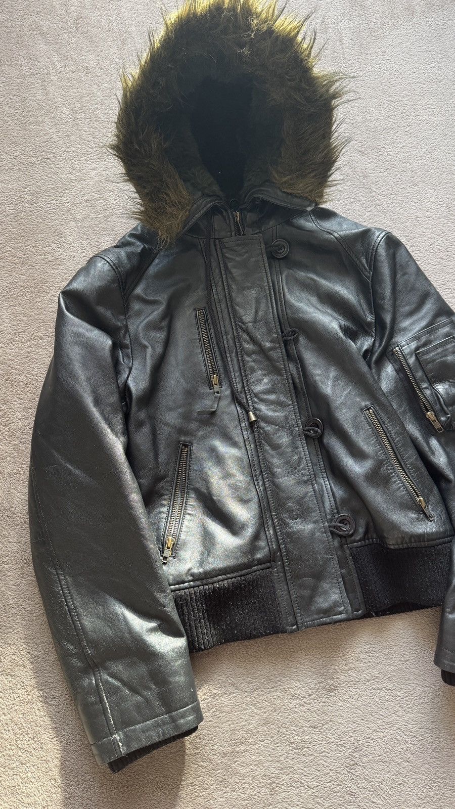 Japanese Brand Y2K Faux Fur Leather Bomber Jacket Ifsixwasnine LGB Goa vibe Size US S / EU 44-46 / 1 - 3 Thumbnail