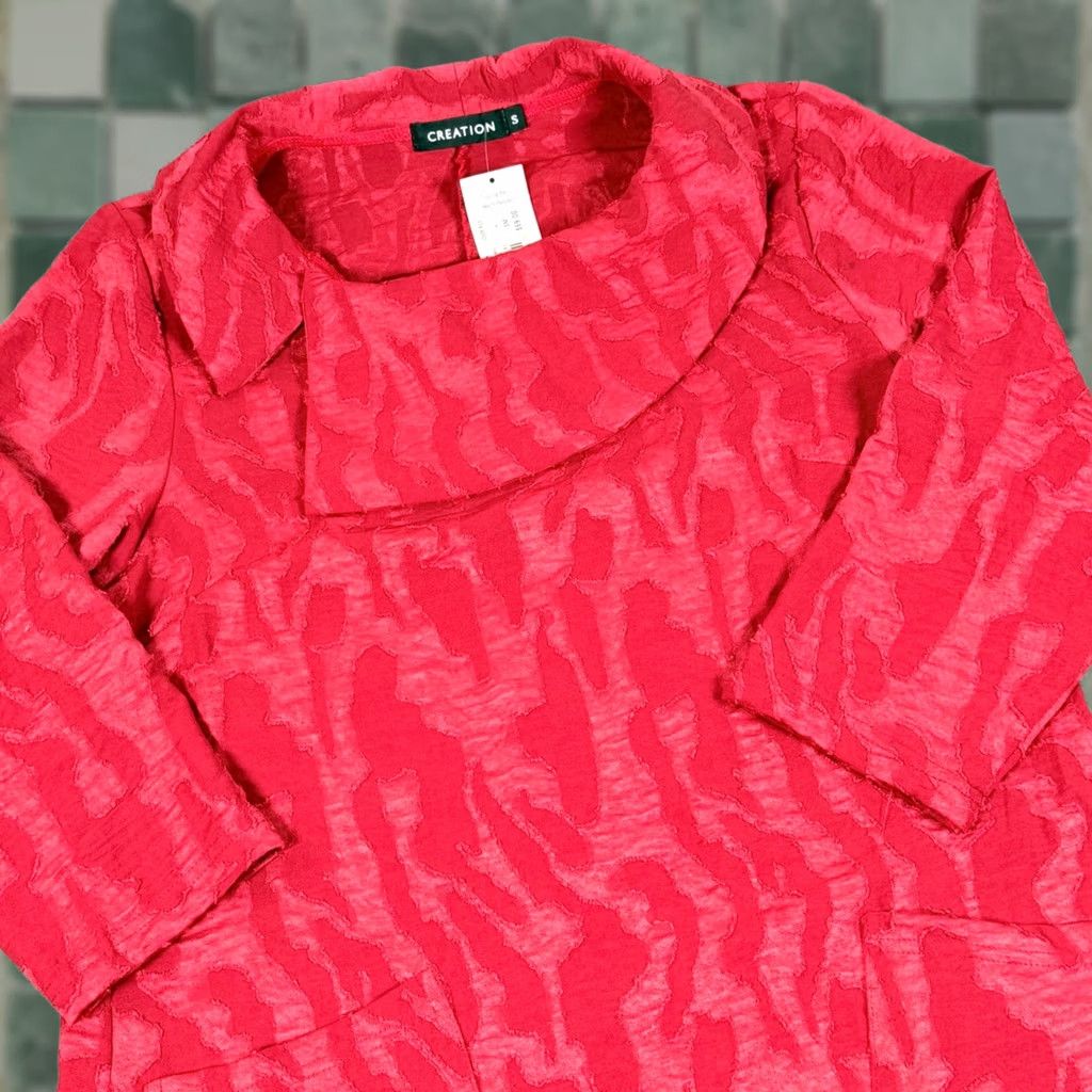 Vintage Creation Red Patterned Collar Neck 3/4 Sleeve Pockets NWT Dress Womens Small IDK? Size S / US 4 / IT 40 - 1 Thumbnail