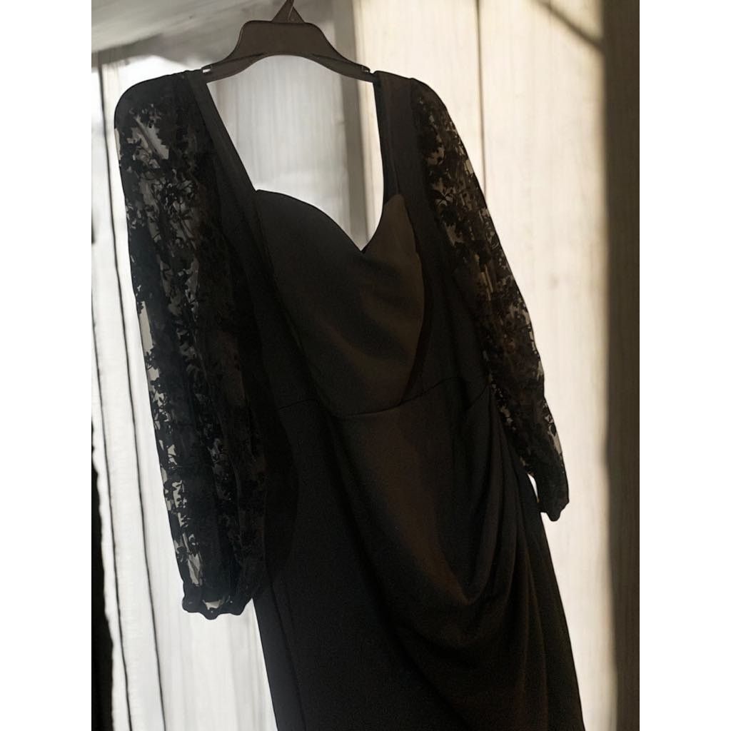 Other Asymmetric Formal Dress Black Long 3/4 Sleeve Lace 2XL Women Size XXL / US 16-18 / IT 52-54 - 8 Thumbnail
