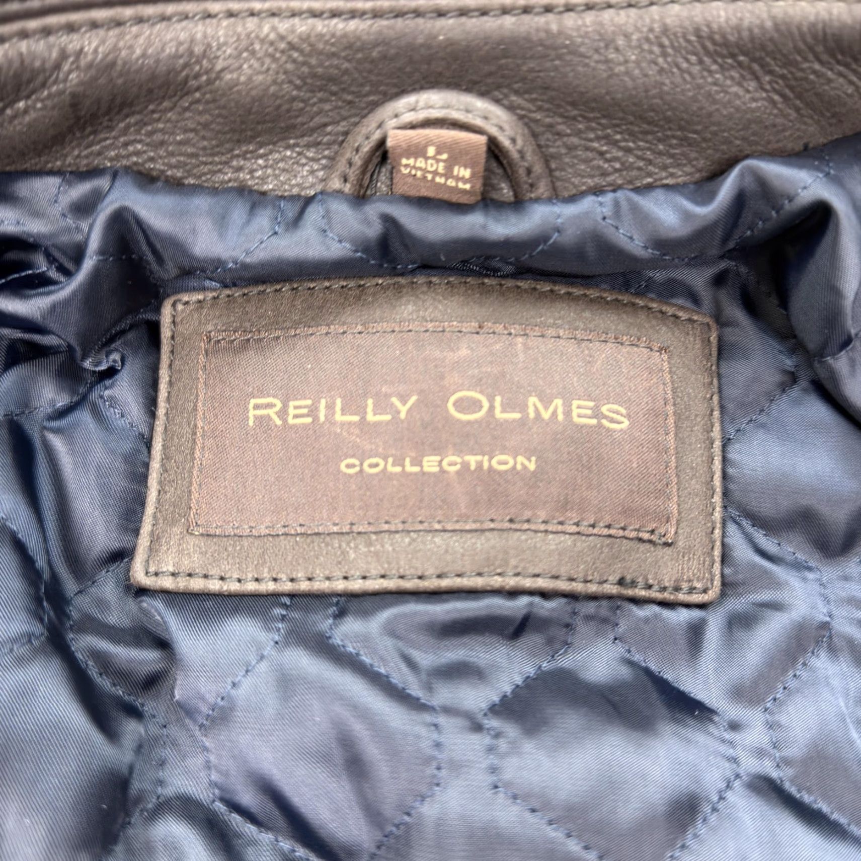 Vintage VINTAGE Reilly Olmes Jacket Mens L Wool Leather Bomber Zip Navy Brown Size US L / EU 52-54 / 3 - 6 Thumbnail