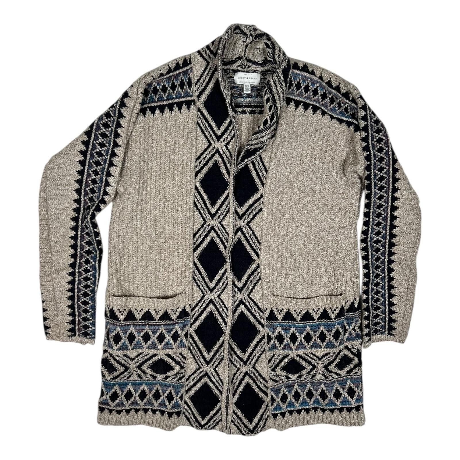 Lucky Brand Lucky Brand Sweater Womens XS/S Beige Blue Open Front Cardig Size XS / US 0-2 / IT 36-38 - 1 Thumbnail