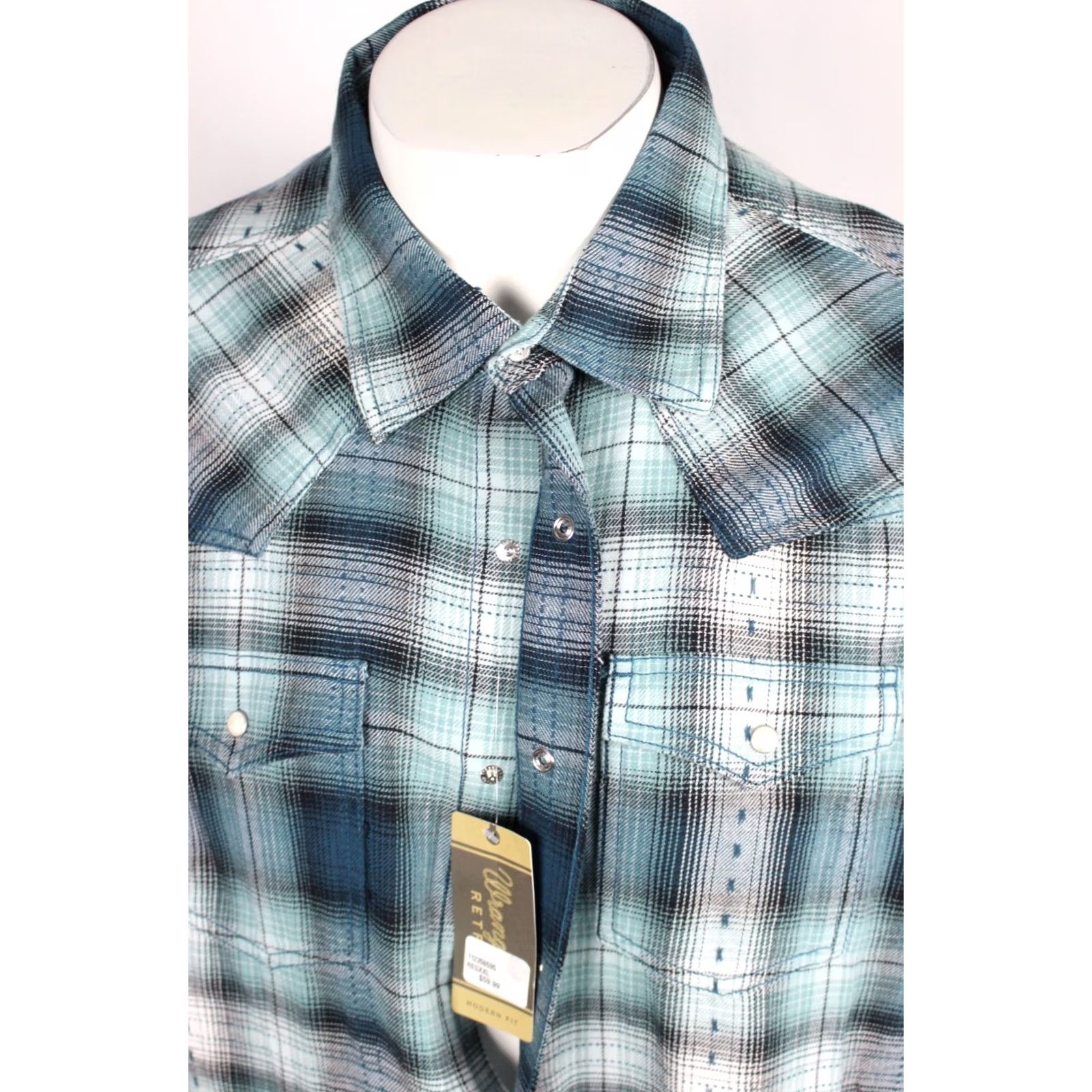 Wrangler VINTAGE Wrangler Retro Premium Men's Western Snap Shirt Long Sleeve XXL Blue Plaid Size US XXL / EU 58 / 5 - 6 Thumbnail