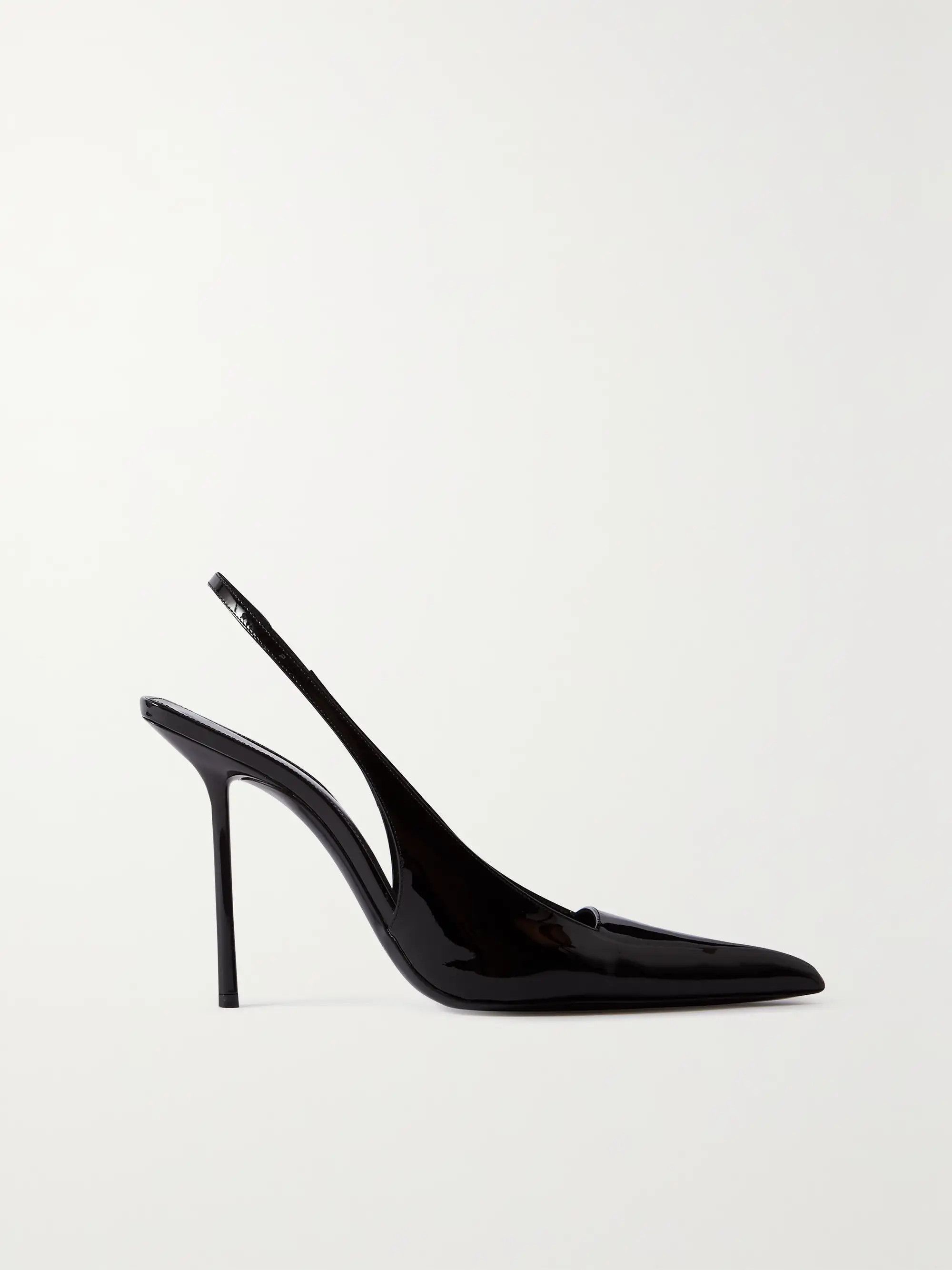 Saint Laurent Paris o1b1hav111224 Kiss Slingback Pumps Patent Leather Black Size US 11 / IT 41 - 1 Thumbnail