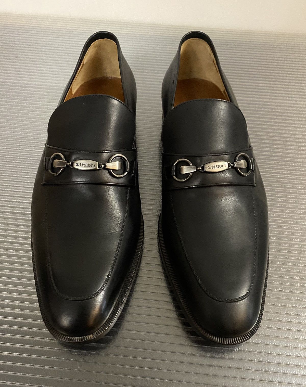 Testoni a.testoni 🇮🇹 black calf leather metal vamp moccasin 9 NEW Size US 9 / EU 42 - 5 Thumbnail