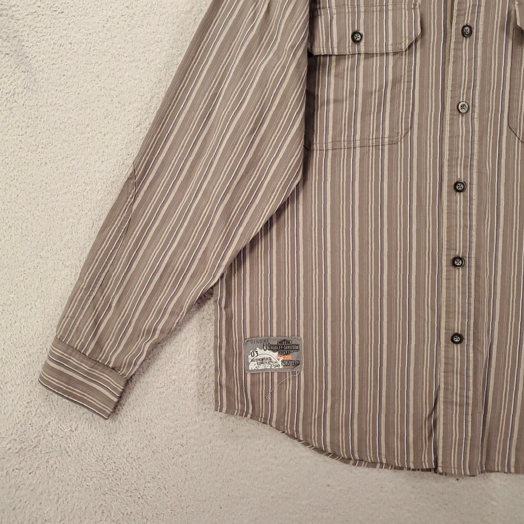 Harley Davidson Harley-Davidson Shirt Mens L Gray Striped Button-Up Embroidered Cotton Long Sleeve USA Size US L / EU 52-54 / 3 - 5 Thumbnail