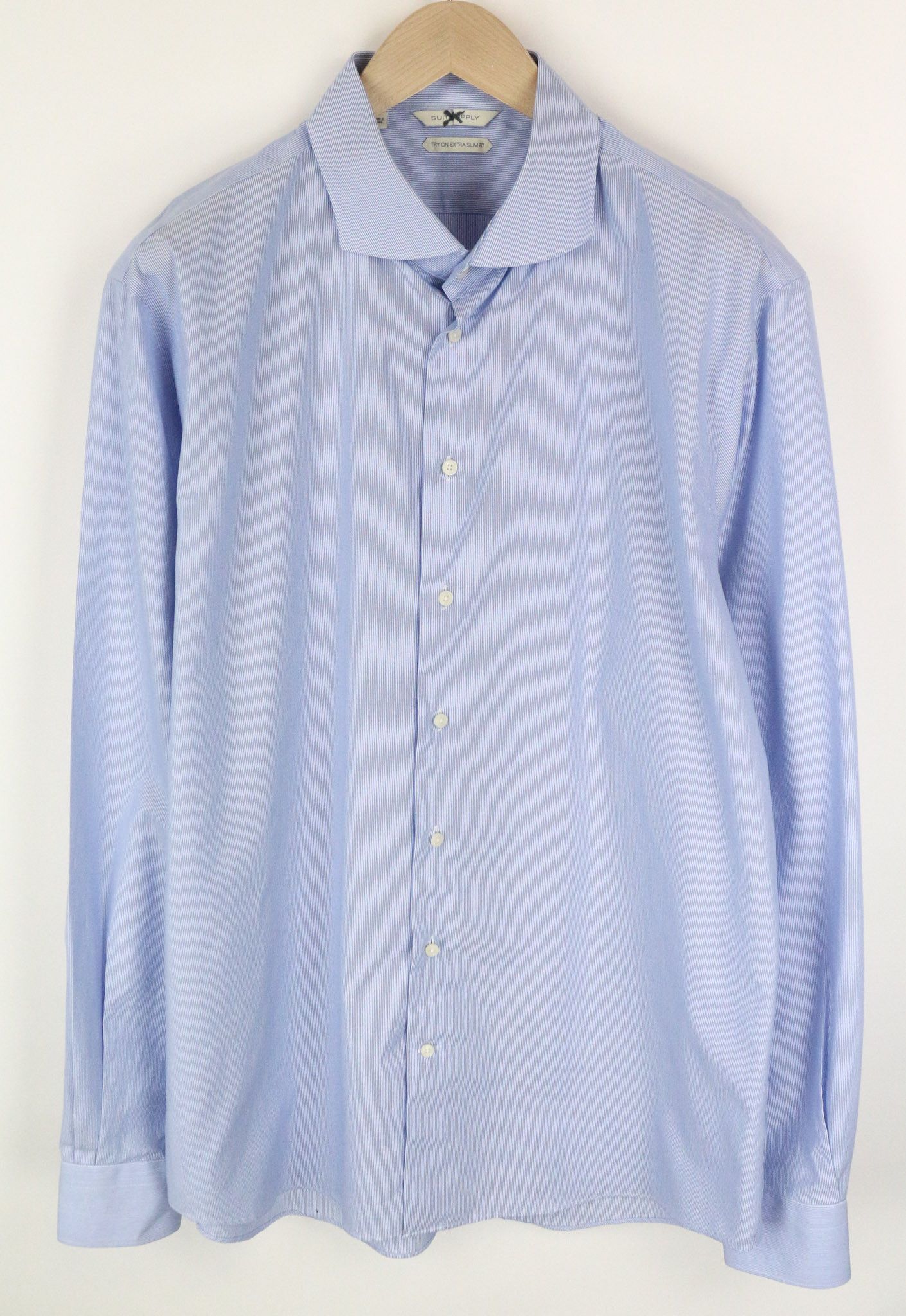 Suitsupply 46-7/18L Extra Slim Blue Cotton Stripe Pattern 72685 Size 46L - 1 Thumbnail