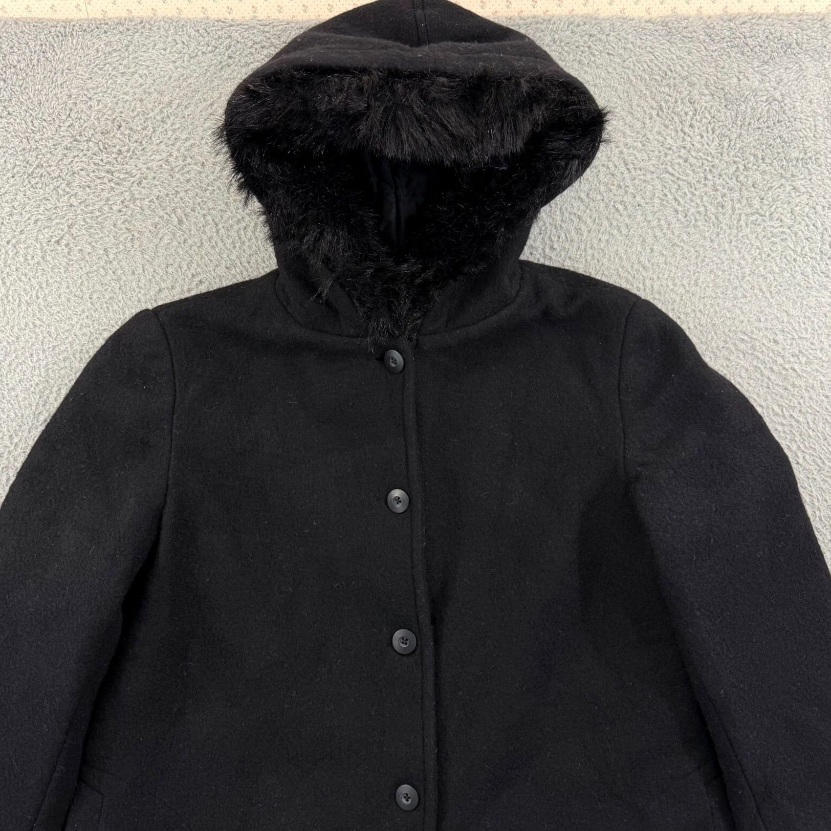 Gap VINTAGE Gap Peacoat Jacket Womens XL Black Button Faux Fur Hood Lined Preppy NWT Size XL / US 12-14 / IT 48-50 - 4 Thumbnail