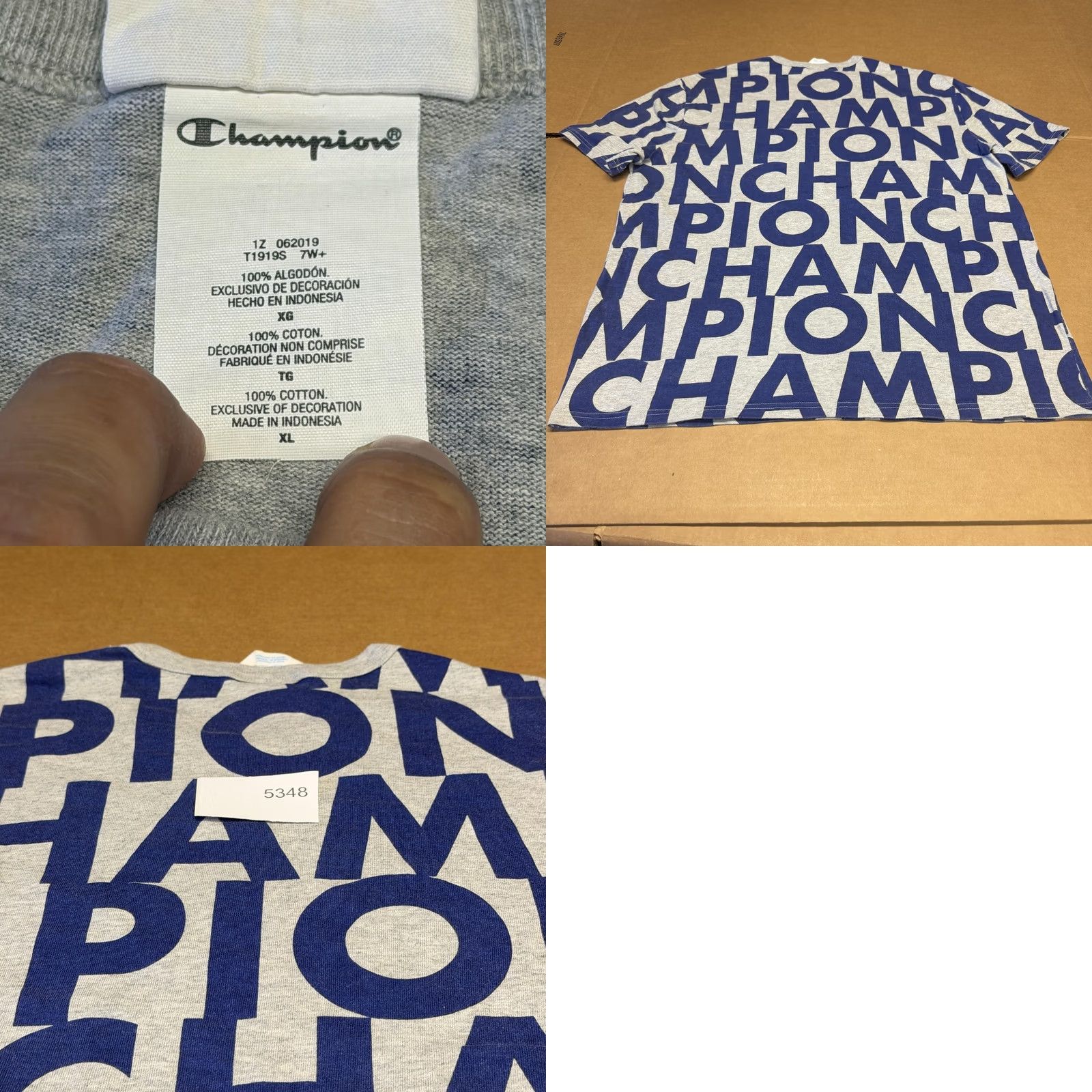 Champion Champion Shirt Mens XL Gray All Over Logo Graphic Tee Wordmark Size US XL / EU 56 / 4 - 8 Thumbnail