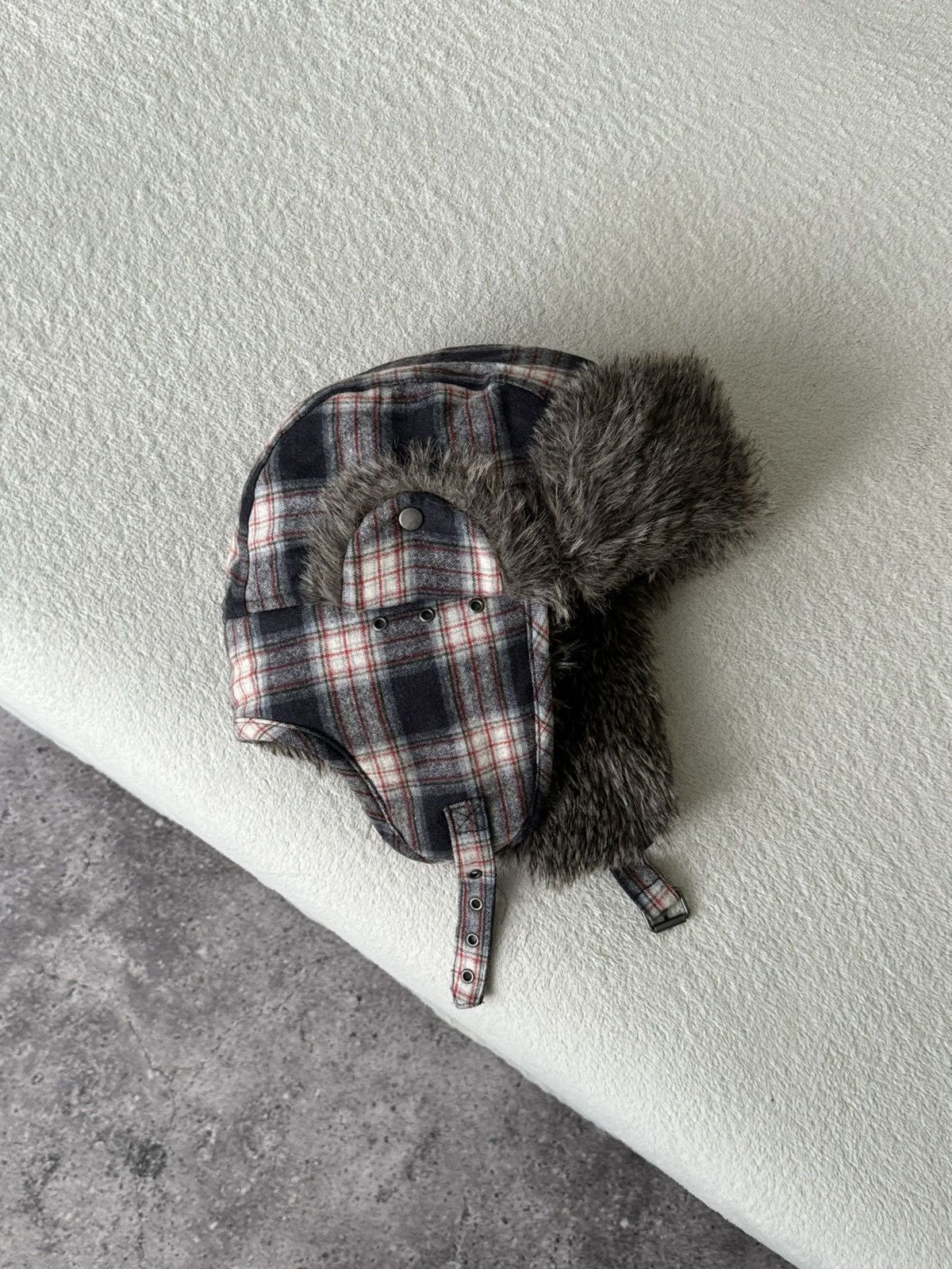 Japanese Brand × Vintage Vintage red checkered Y2K fuzzy fur ushanka hat Japanese Size ONE SIZE - 2 Thumbnail