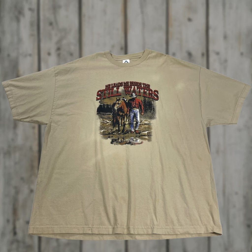 AAA VINTAGE AAA 3XL T-Shirt Horse Be Horse Cowboy Graphic 90s Beige Men Short Sleeve Used 1990s AAA Size US XXL / EU 58 / 5 - 1 Thumbnail