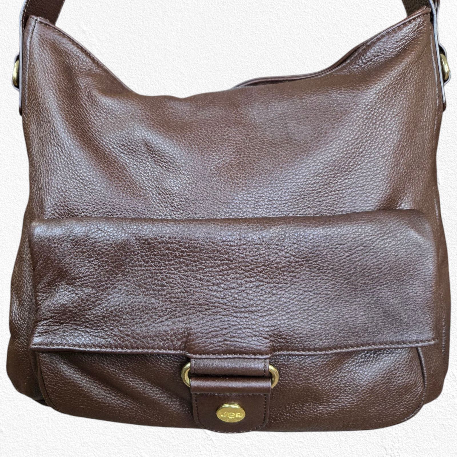 Ugg Y2K UGG Pebbled Leather Chocolate Brown Slouchy Tote Size ONE SIZE - 4 Thumbnail