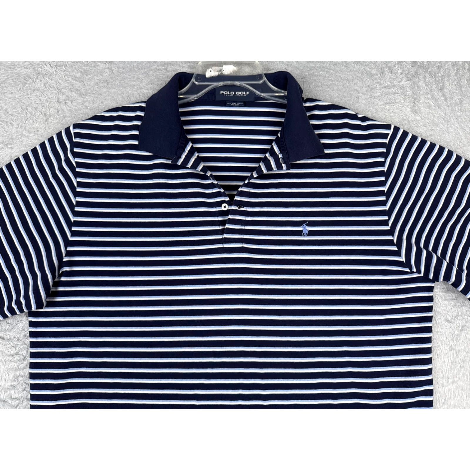 Ralph Lauren VINTAGE Ralph Lauren Polo Golf Shirt Men XL Blue Stripe Cotton Slim Fit Short Sleeve, 100% Cotton, Regular, Read Size US XL / EU 56 / 4 - 4 Thumbnail
