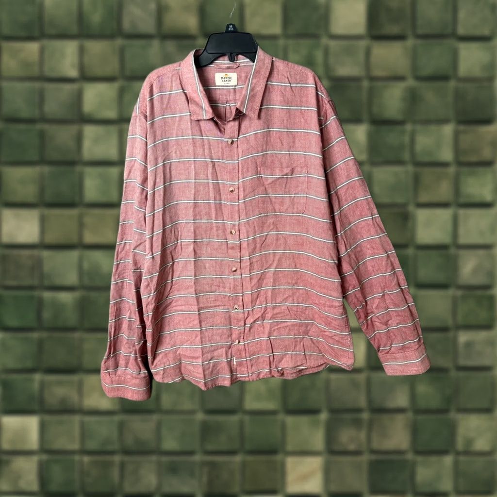 Marine Layer Marine Layer Men's XL Red Striped Button-Down Shirt Size US XL / EU 56 / 4 - 1 Thumbnail
