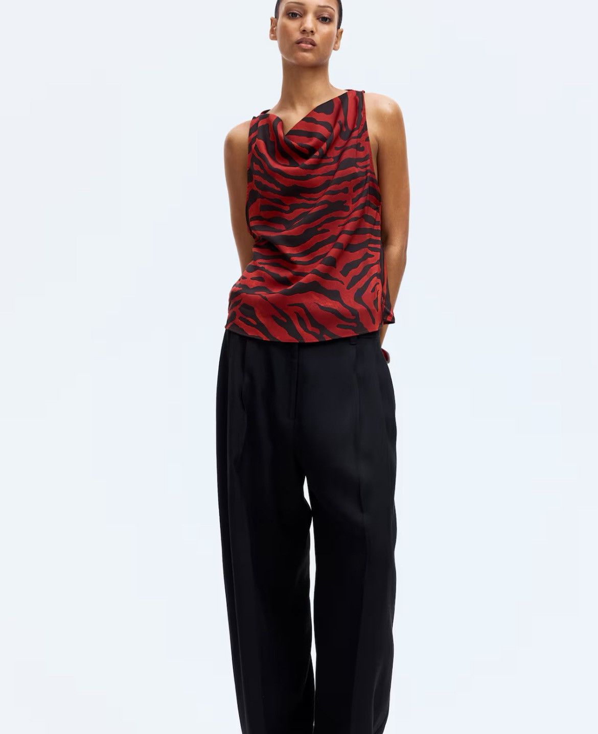H&M H&M Cowl Neck Satin Top Zebra Rust Size L / US 10 / IT 46 - 1 Thumbnail