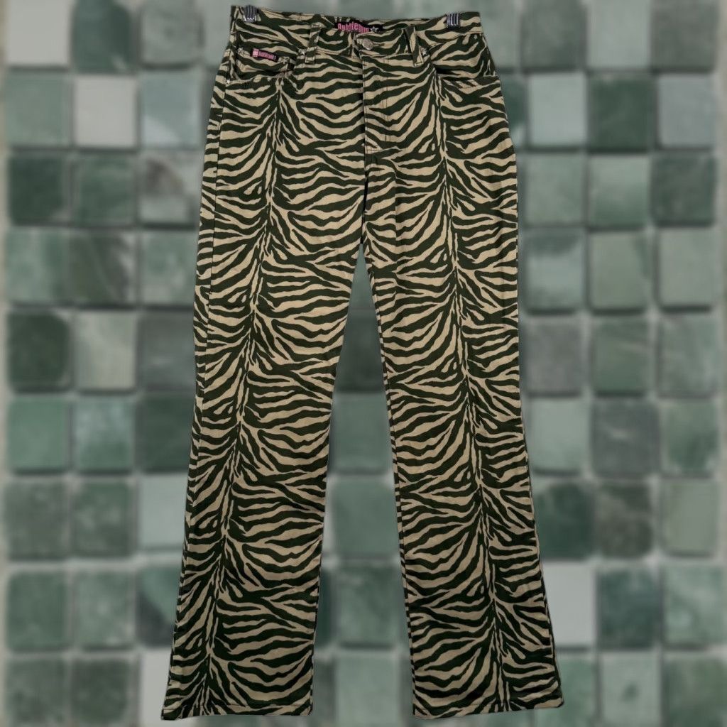 Vintage VINTAGE Bubblegum USA pants Zebra Print 7/8 Slim Straight Y2K 90s Indie Sleaze Clubwear Womens Juniors Green Olive Tan Baggy? Size 28" / US 6 / IT 42 - 1 Thumbnail