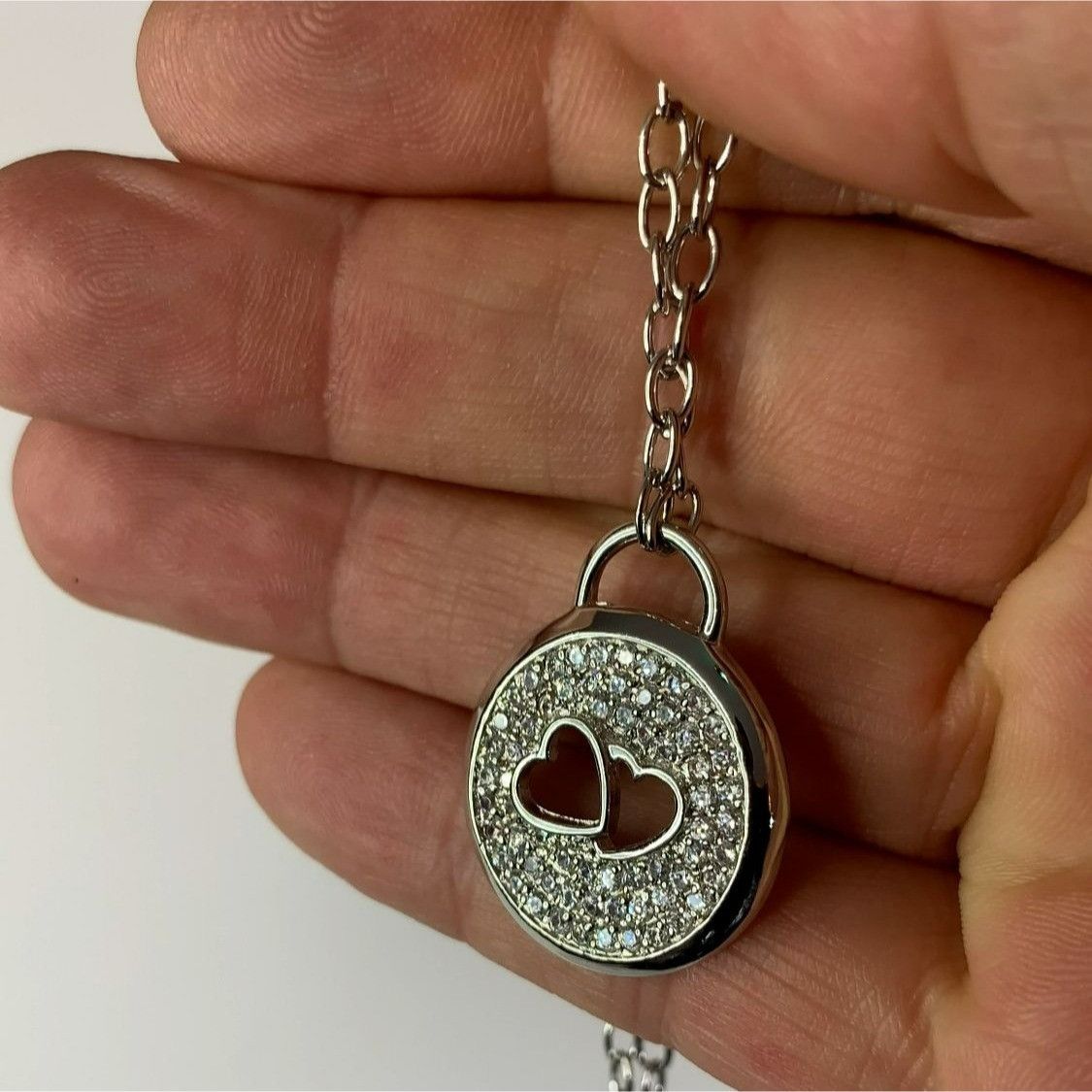 Designer Hearts and Cubic Zirconia Pendant on 16" Choker Chain Size ONE SIZE - 10 Thumbnail