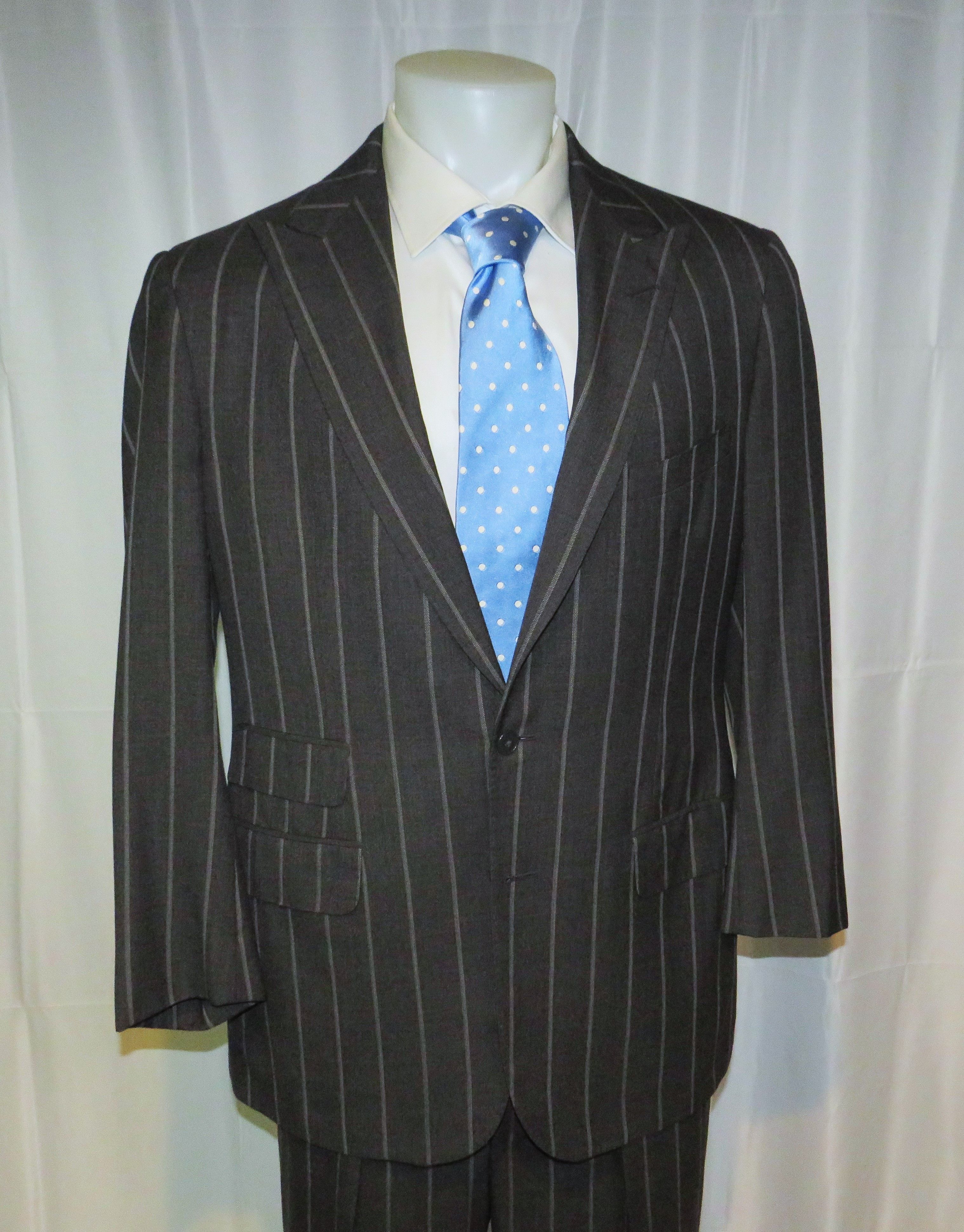 Alan Flusser × Martin Greenfield Bespoke Charcoal Gray Broadstripe Two Button Suit 40L Size 40L - 9 Thumbnail