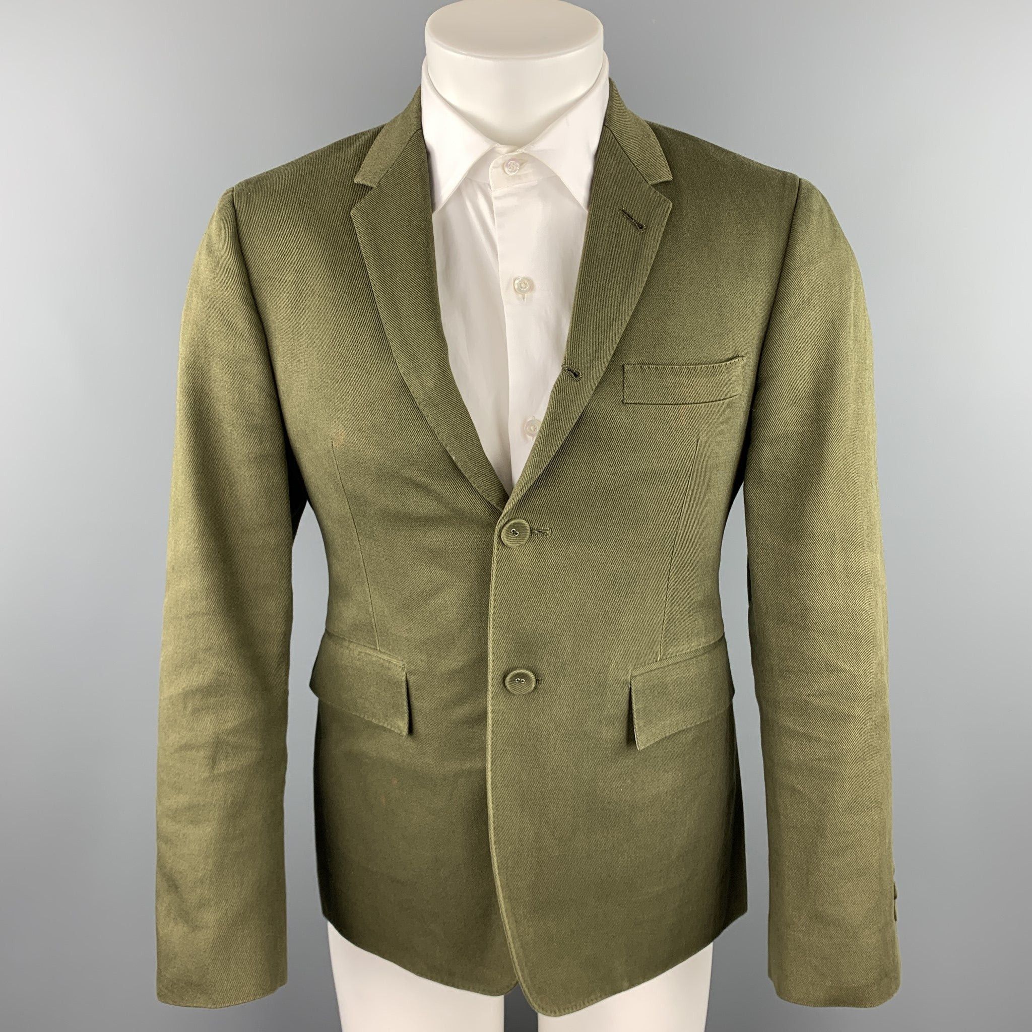 Thom Browne THOM BROWNE Short Olive Cotton Notch Lapel Sport Coat 