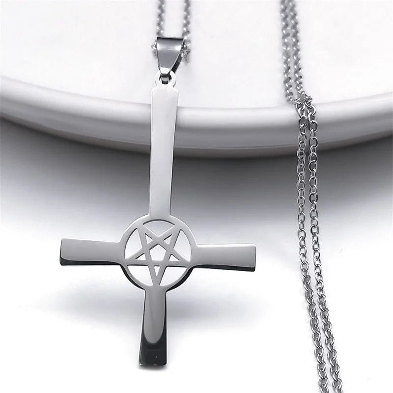 Jewelry Inverted Cross Occult Pentagram Pendant Necklace Emblem Size ONE SIZE - 3 Thumbnail