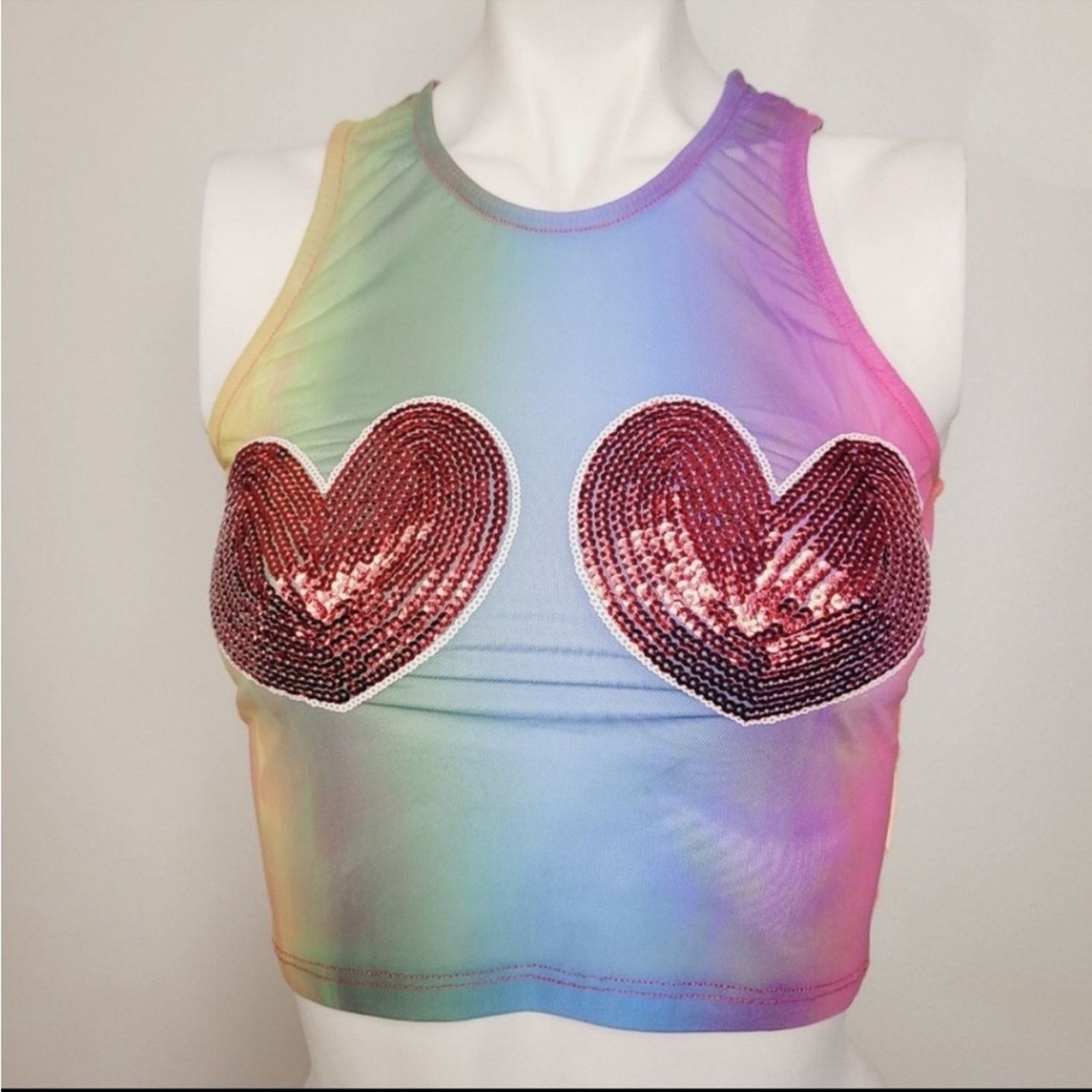 Iron Fist Iron Fist SOMEWHERE Rainbow Sequin Heart Sheer Crop Tank Top Size M / US 6-8 / IT 42-44 - 6 Thumbnail