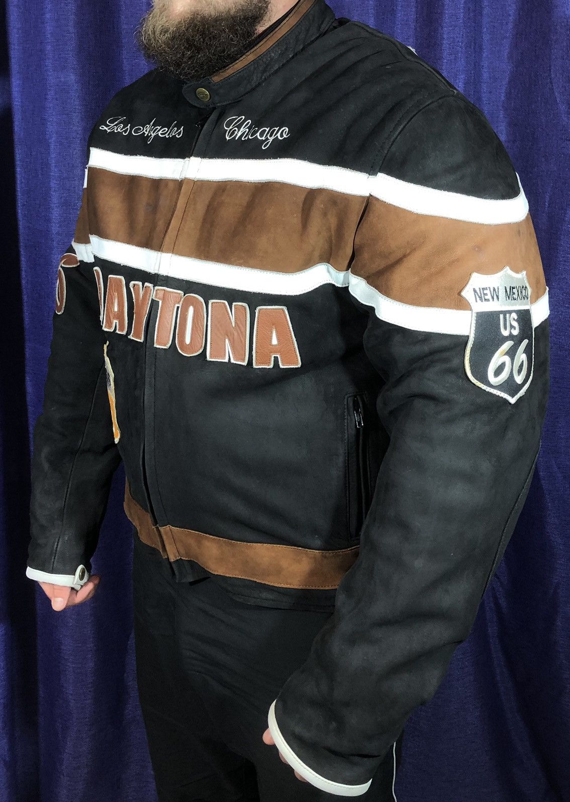 Route 66 Daytona Leather Moto Motorcycle Racing Jacket