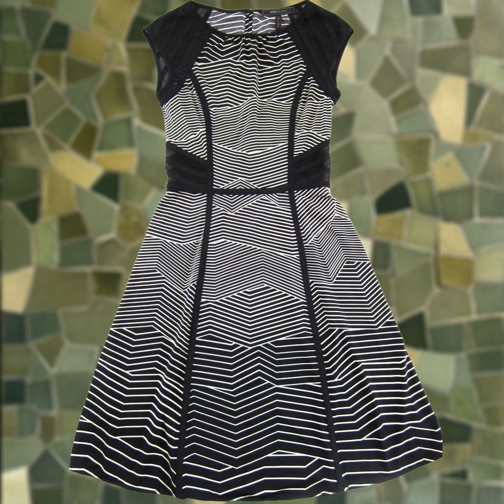 Bcbgmaxazria BCBGMAXAZRIA Black White Geometric Stripe Cap Sleeve Stretch Sheath Dress XXS Size XXS / US 00 / IT 34 - 1 Thumbnail