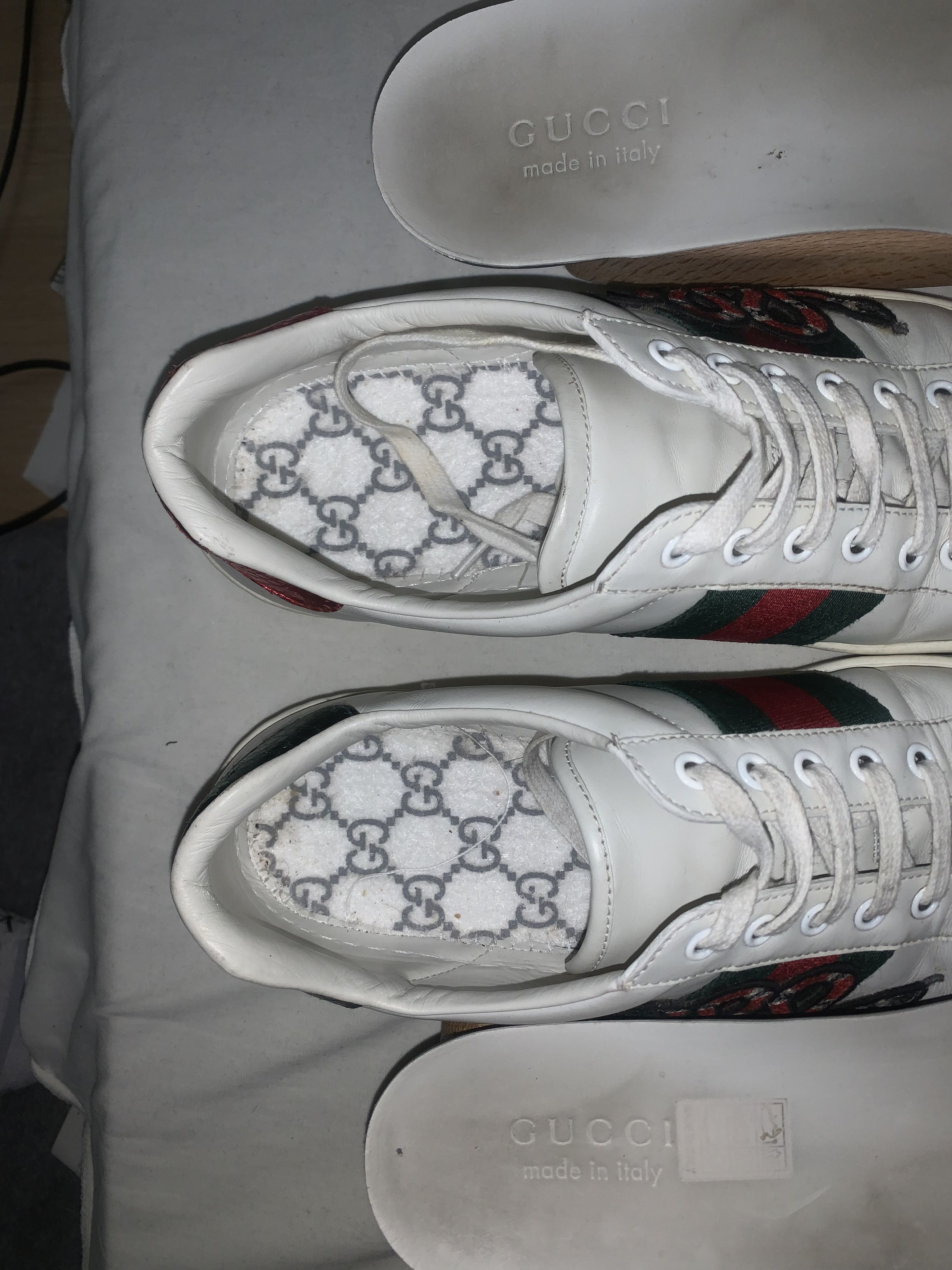 Gucci Gucci Ace Watersnake-Trimmed Appliquéd Leather Sneakers Size US 8 / EU 41 - 7 Thumbnail