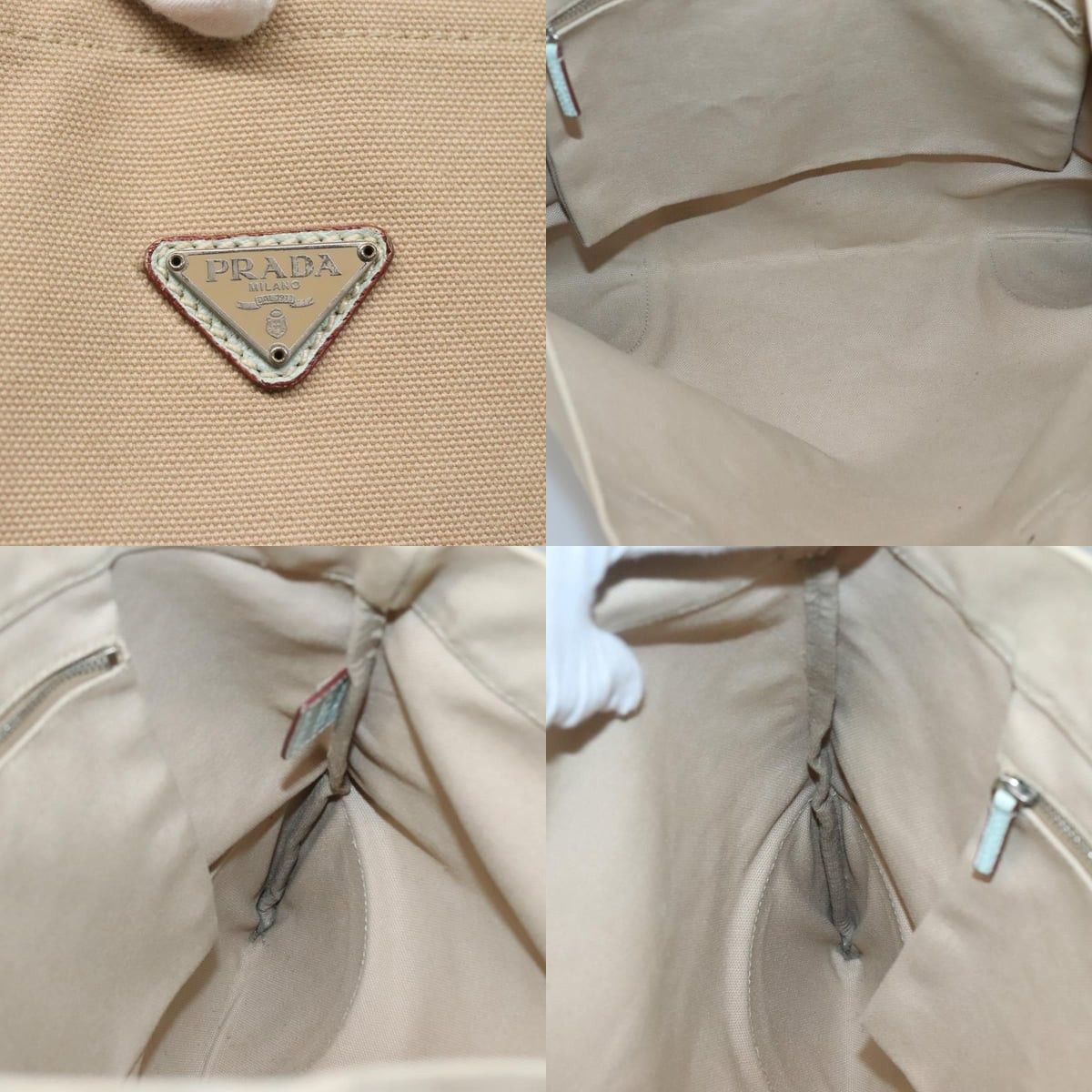 Prada PRADA Tote Bag Canvas Beige Silver Size ONE SIZE - 11 Thumbnail