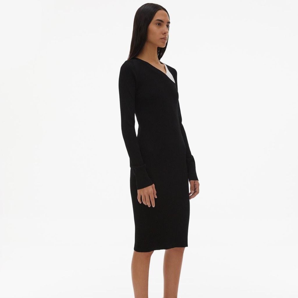 Helmut Lang Helmut Lang Dress Black Ribbed Knit Asymmetrical Long Sleeve Size L / US 10 / IT 46 - 6 Thumbnail
