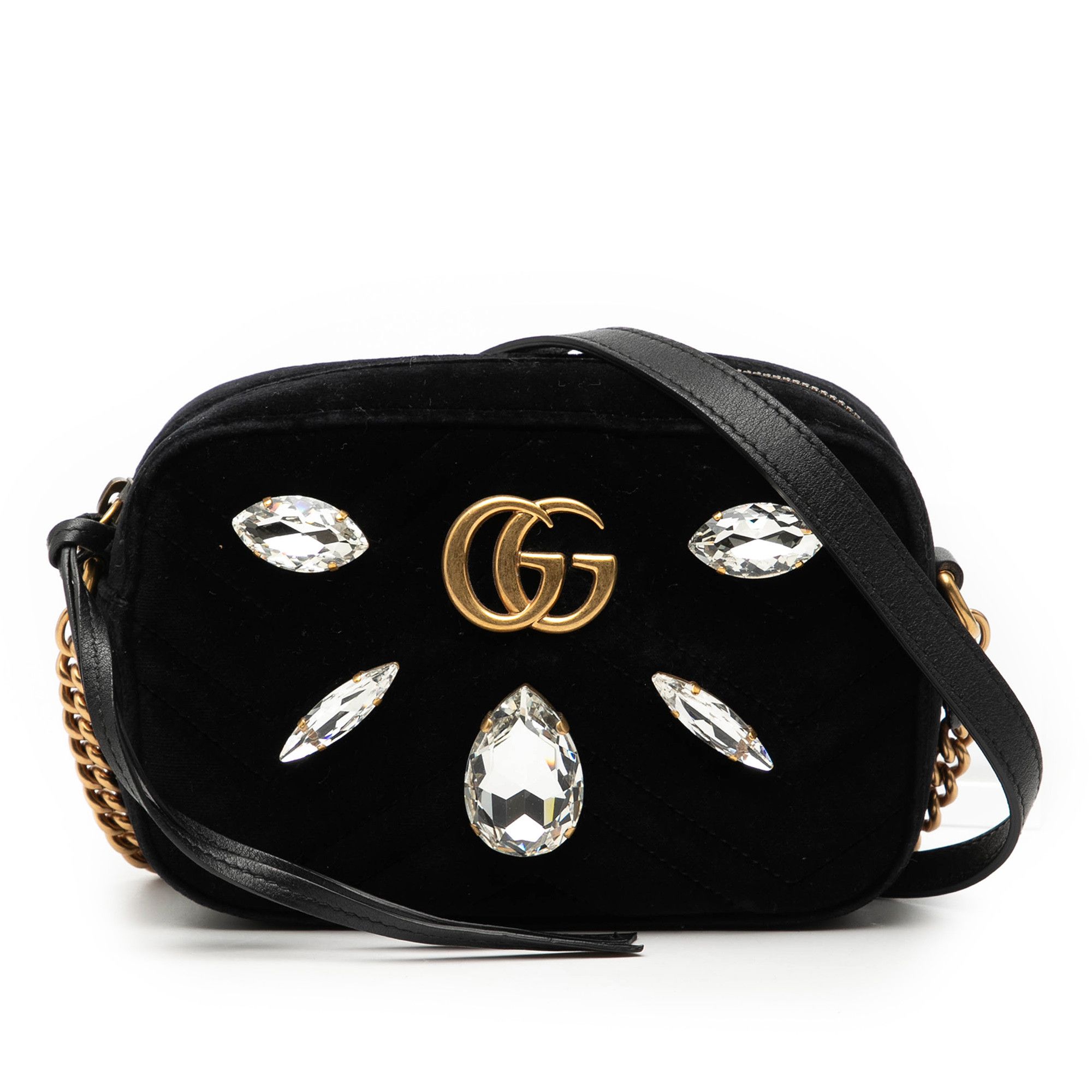 Gucci Gucci Mini GG Marmont Crystal Embellished Matelasse Velvet Crossbody Size ONE SIZE - 1 Thumbnail