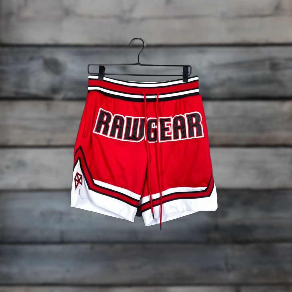 Vintage Raw Gear Embroidered Drawstring Shorts Men's Medium Red Black 7" Inseam RawGear Size US 30 / EU 46 - 1 Thumbnail