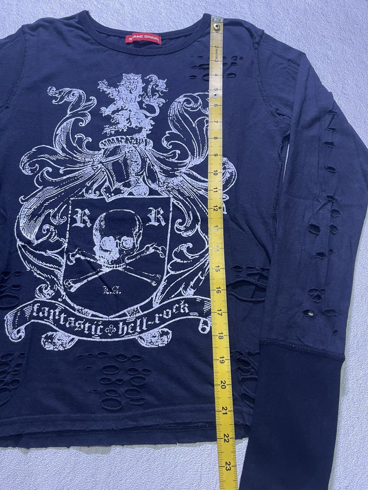 Japanese Brand Y2K SHAKE SHAKE long sleeve t-shirt with ripped pattern Size S / US 4 / IT 40 - 9 Thumbnail