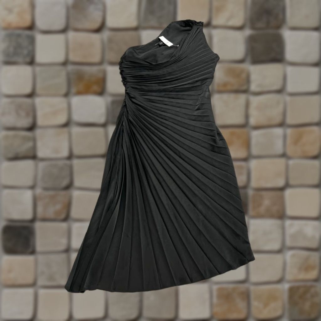 Banana Republic Dress Women 6 Black One Shoulder Pleated Midi Sleeveless  Pullover Solid Casual Classic Womens