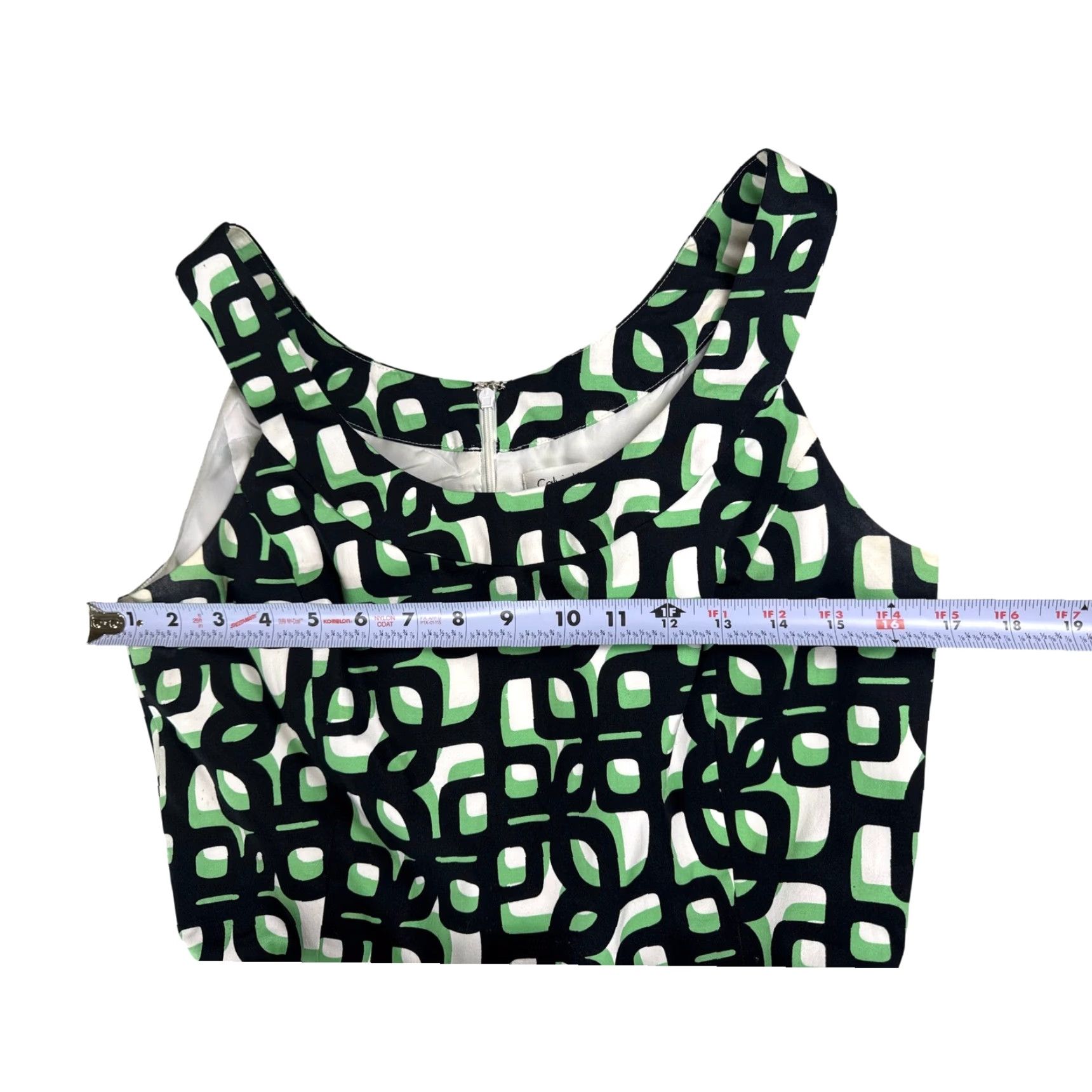 Calvin Klein Calvin Klein Geometric Dress Belted Fit & Flare Sleeveless Knee Length Women's 6 Green Black White Casual Party/Cocktail Size M / US 6-8 / IT 42-44 - 3 Thumbnail