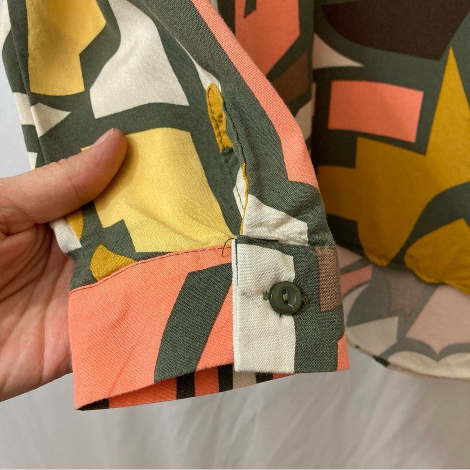 Other Big Dart Brown Orange Yellow Abstract Button Up Blouse Top Size M / US 6-8 / IT 42-44 - 5 Thumbnail