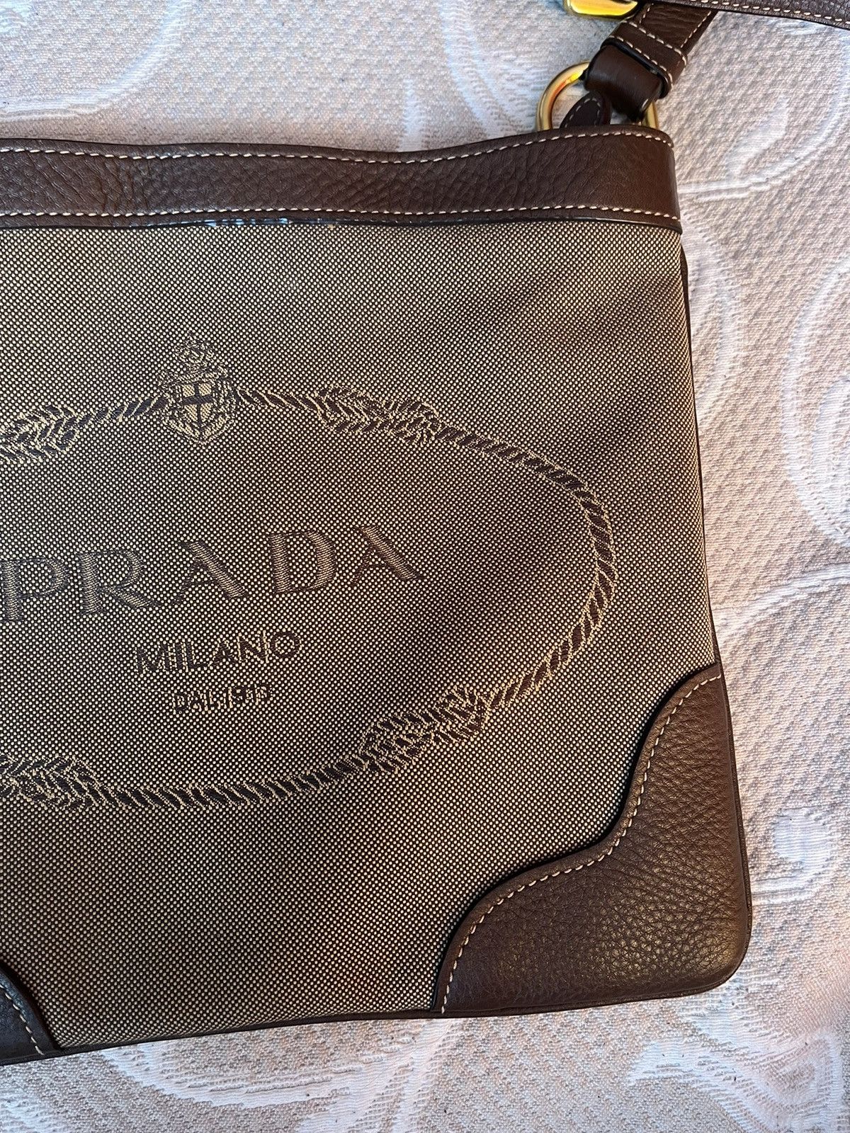 Prada Prada Logo Jacquard Canvas and Leather Messenger Bag Size ONE SIZE - 4 Thumbnail