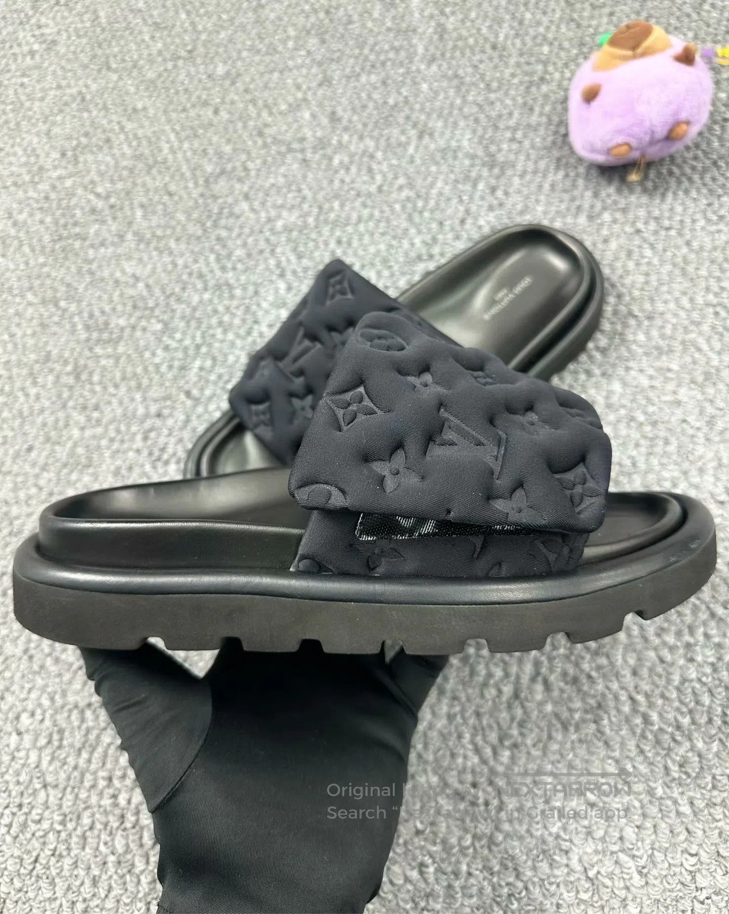 Louis Vuitton Louis Vuitton Black Raised Full Print Magic Tape Slippers| Size US 8.5 / IT 38.5 - 3 Thumbnail