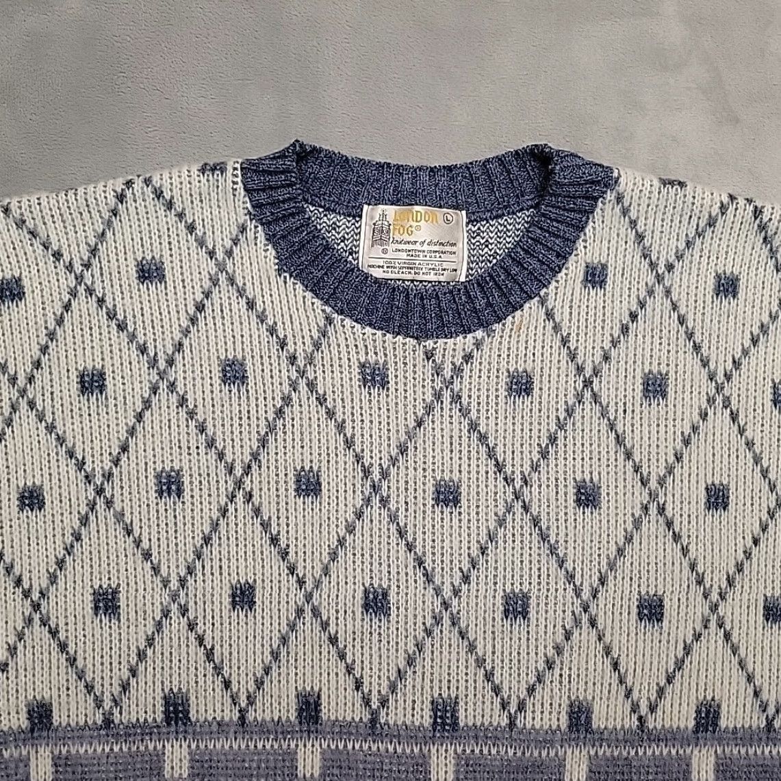 London Fog VINTAGE London Fog Sweater Mens L Blue White Geometric Knit Grandpa Made USA Vintage Size US L / EU 52-54 / 3 - 3 Thumbnail