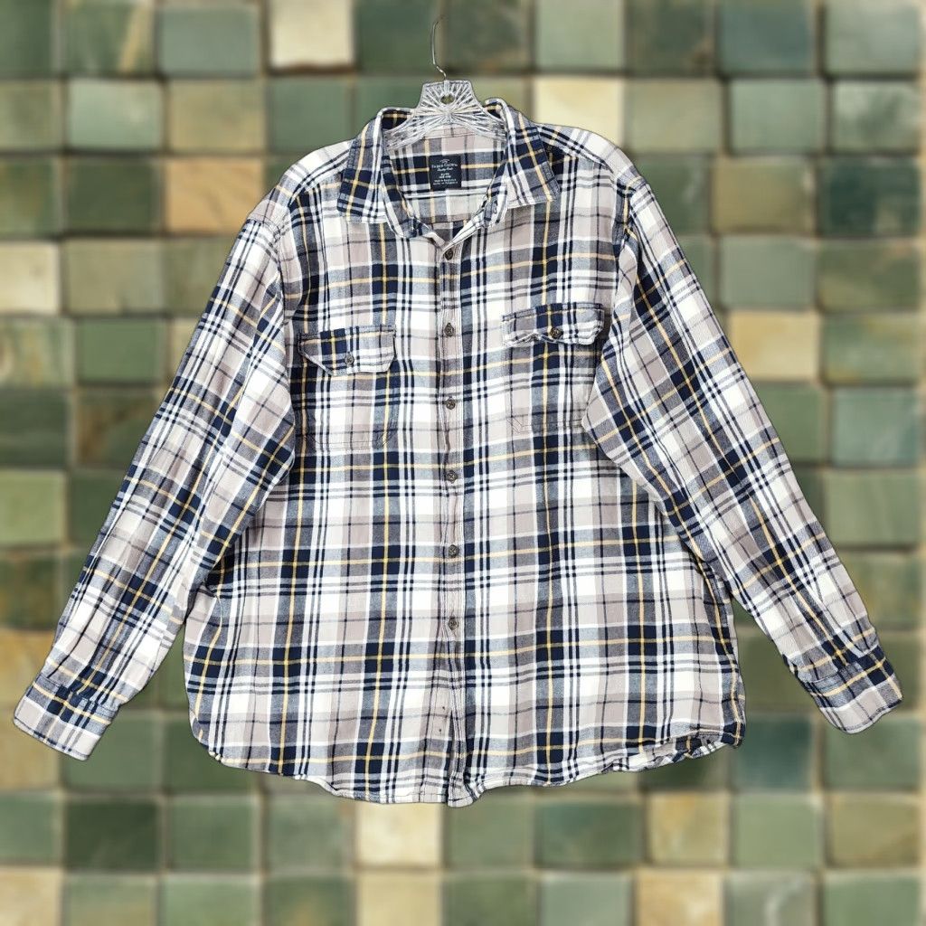 Faded Glory VINTAGE Faded Glory Button-Up Shirt Mens Flannel Plaid Long Sleeve XL Beige Blue Size US XL / EU 56 / 4 - 1 Thumbnail