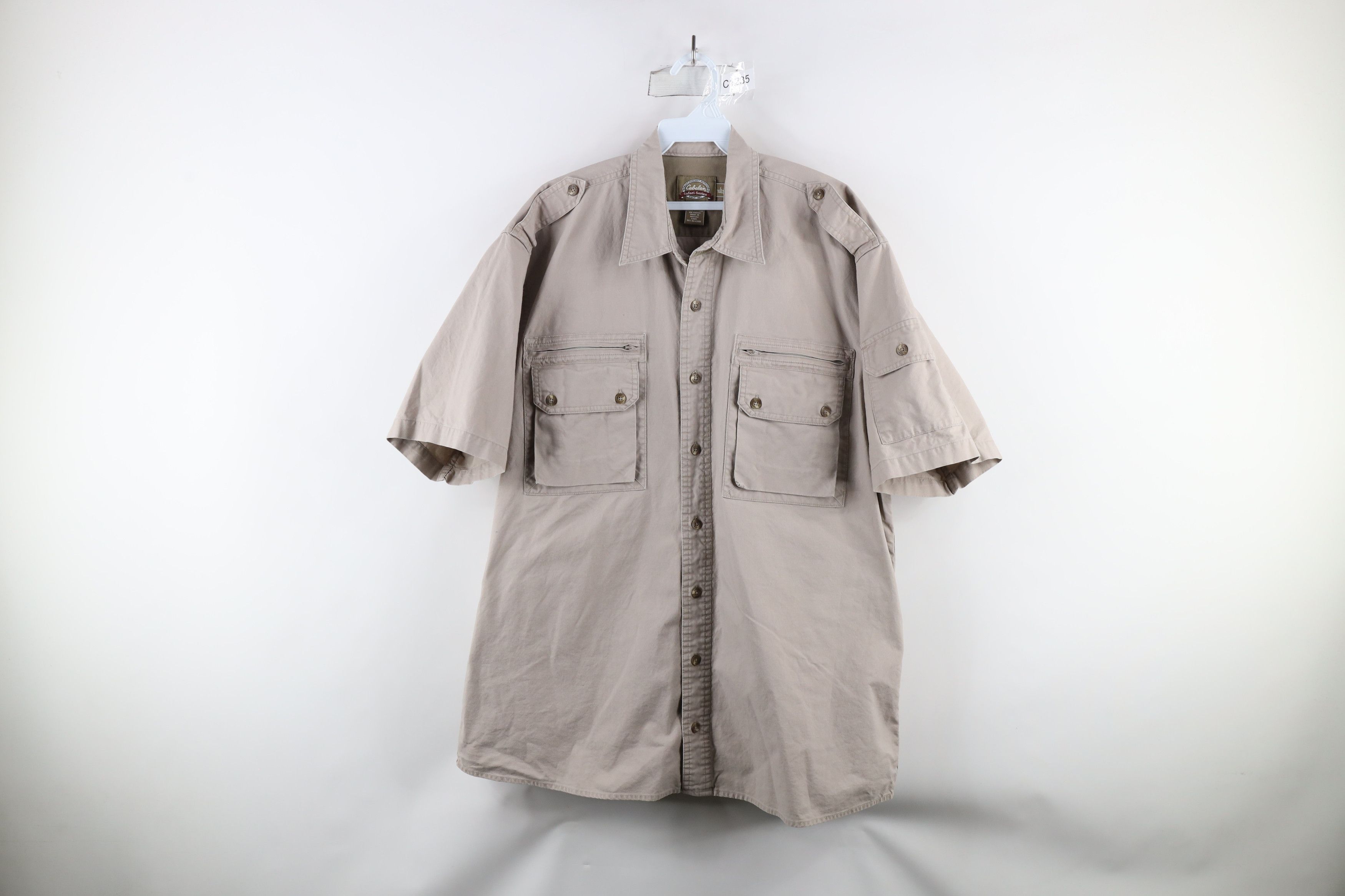 Cabelas × Vintage Vintage Cabelas Short Sleeve Safari Bush Button Shirt Beige Size US L / EU 52-54 / 3 - 1 Thumbnail